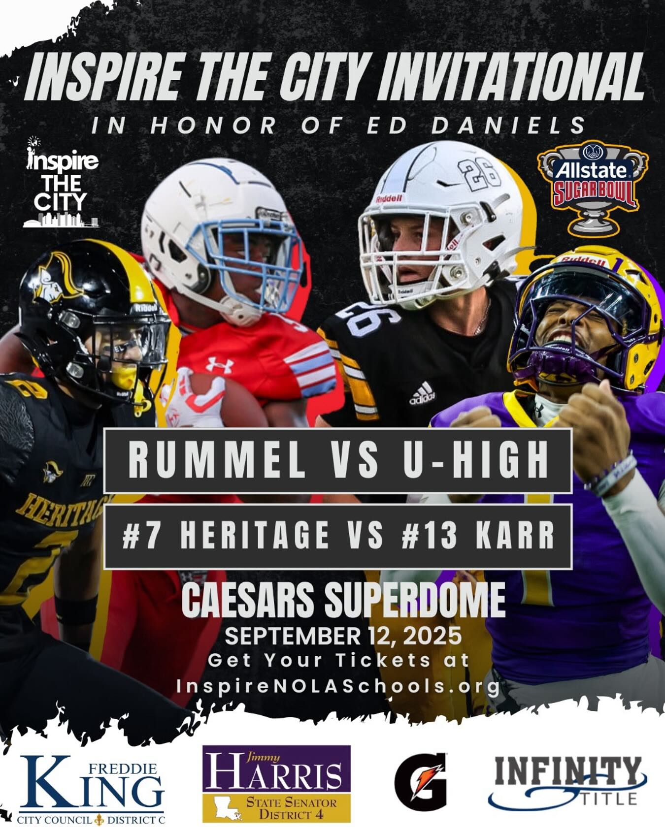 We're proud to partner with InspireNOLA bring to the city this early season clash of national powers. Come out and support the Karr Cougars!!