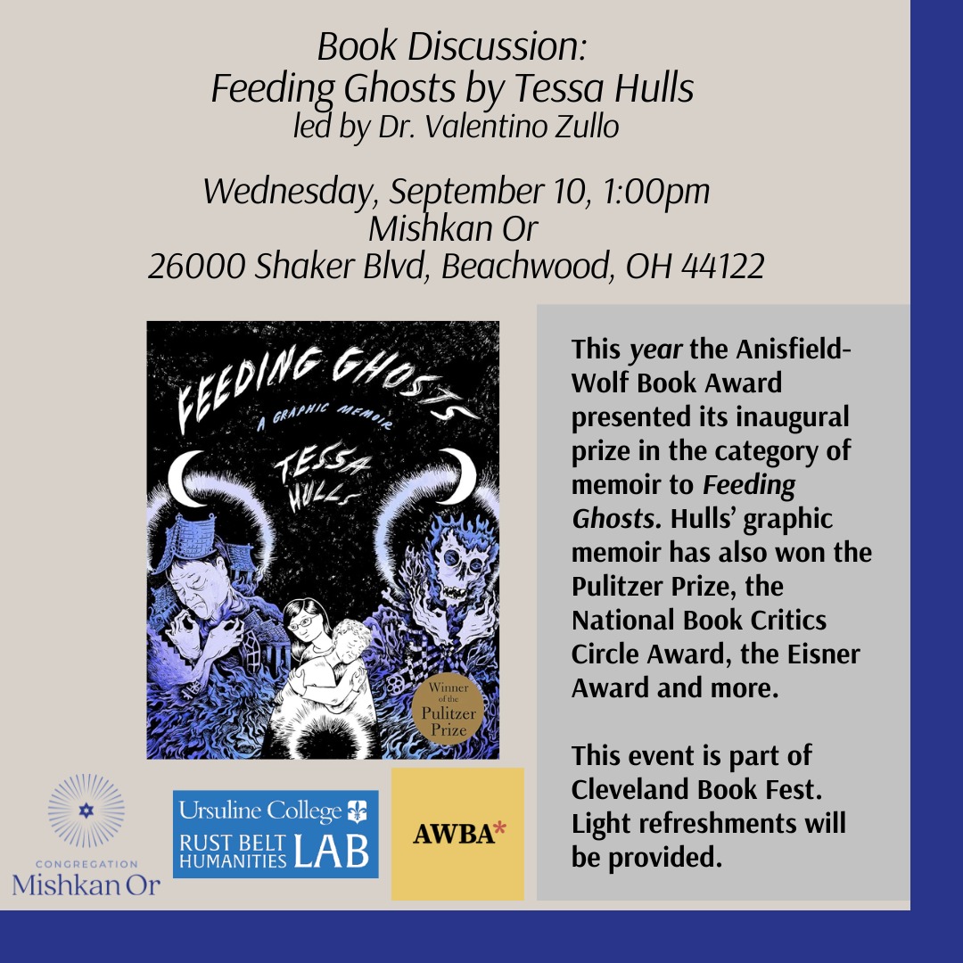 We're hosting a book discussion of Tessa Hulls' Feeding Ghosts, a densely woven tapestry stitching together personal and cultural history, layered traumas, and interconnected geographies. We look forward to seeing you at Mishkan Or on Wednesday, September 10, 2025 at 1pm in person and on Zoom. See you there. Register at the link in our bio.