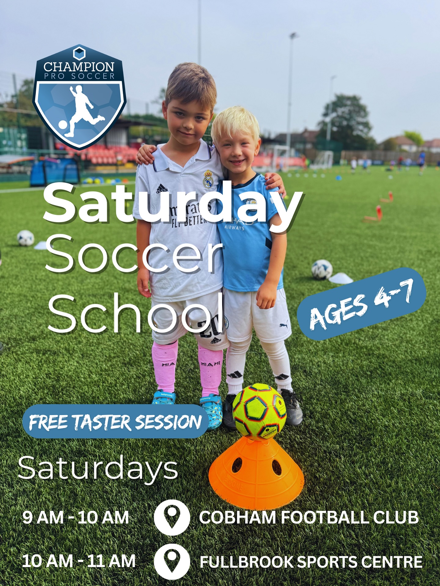SATURDAY SOCCER SCHOOL IS BACK 😍
———————-
This weekend sees the return of our Saturday Soccer School programme for ages 4-7 🔥⚽️
———————-
GET IN TOUCH FOR A FREE TASTER SESSION OR BOOK ONLINE ⚽️
📧 info@champion-pro-soccer.com
📞 07939156954
💻 champion-pro-soccer.com