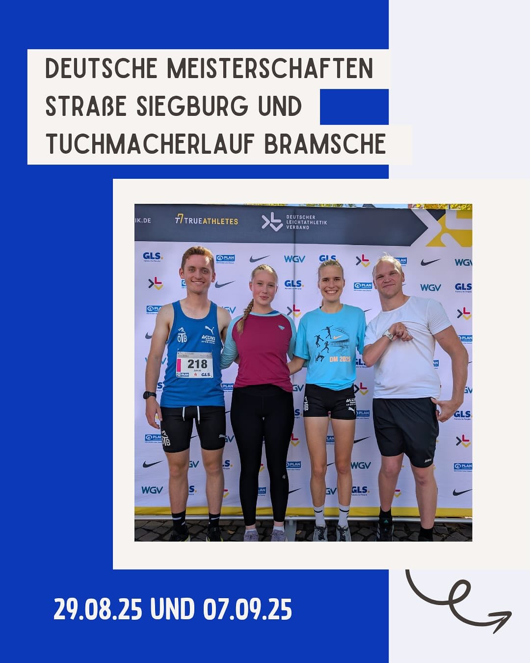 Es geht mit großen Schritten Richtung Ende der Saison, dafür aber mit einem schönen Highlight: Deutsche Meisterschaft 10km Straße
Auf diesen Wettkampf durften sich am Sonntag @annika_kkl @jakobpoeling und @ulf_phlmn freuen.
Den Start machten Ulf und Jakob. Die beiden @otb_osnabrueck Athleten machten sich auf den Rundkurs und erzielen starke Leistungen: Jakob konnte die Sub40 knacken und Ulf mit neuer PB in 45:46min. Besonders für den Para-Athlten Ulf war es bei den Meisterschaften für „Gesunde“ teilzunehmen.
Annika konnte danach eine tolle Zeit nachlegen: In 36:58min belegte sie den 6. Platz der U20.
Herzlichen Glückwunsch euch allen!
Carolin nahm im Anschluss an dem 10km Fun Lauf teil und lief in der prallen Sonne eine 52:47min.
Eine Woche zuvor waren schon Joey (5km) und Elias (10km) in Bramsche unterwegs. @joey_trennhaus nach längerer Verletzung wieder fit zeigte eine tolle Leistung mit 17:12min und dem 2. Platz. @polingelias zeigte über 10km eine beachtliche Leistung. Der U16-Athlet lief 38:45min, zum ersten Mal unter 40min. Herzlichen Glückwunsch auch an euch!
Apropos Elias: Am Samstag lief er 800m auf der Bahn und auch hier mit neuer PB: 2:28,7min.
#deutsche #meisterschaft #10km #straße #siegburg #pb #dm #bestzeiten #weiterso
@noz_de @sport_lich_unterwegs @otb_osnabrueck @stadtosnabrueck @stadtsportbund_osnabruck @activesportshoposnabrueck @katharina.poetter dabehrens @nlv_online @dlv_online @benmoellers @pumarunning