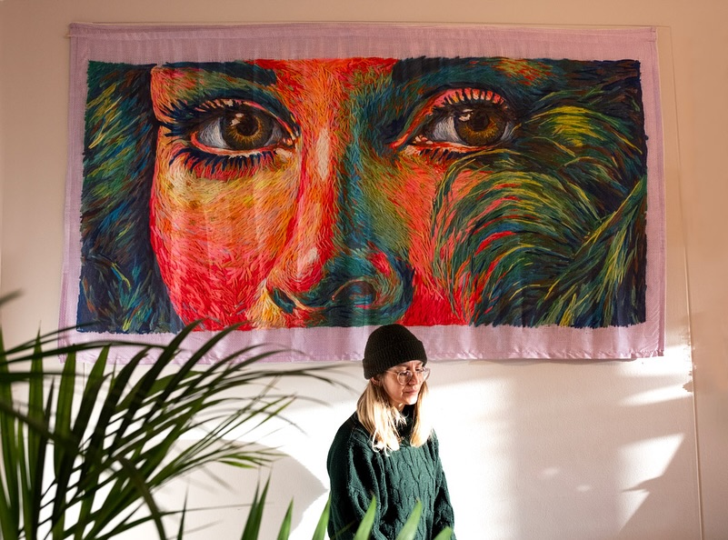 THE VISION OF THREAD
I turned the show pony of the exhibition Crewel Intentions into a large format print on Armani satin. Captured in high res, this sublimation print has magnets sewn into the corners. With the supplied industrial magnets and rod fitting, this limited edition print can soft float on a wall. Simply remove the magnets and this banner, and be thrown on a couch or bed to have these enlarged and stitches saturate your space.
Limited edition of 10
🇺🇸 UNITED STATES! 30% DISCOUNT (sort of!) Purchase this piece from @paradigmgs for speedy shipping and to avoid a 30% tariff!
https://www.paradigmarts.org/collections/danielle-clough/products/crewel-intentions-banner
#banner #embroidery #crewelintentions #fabricprint