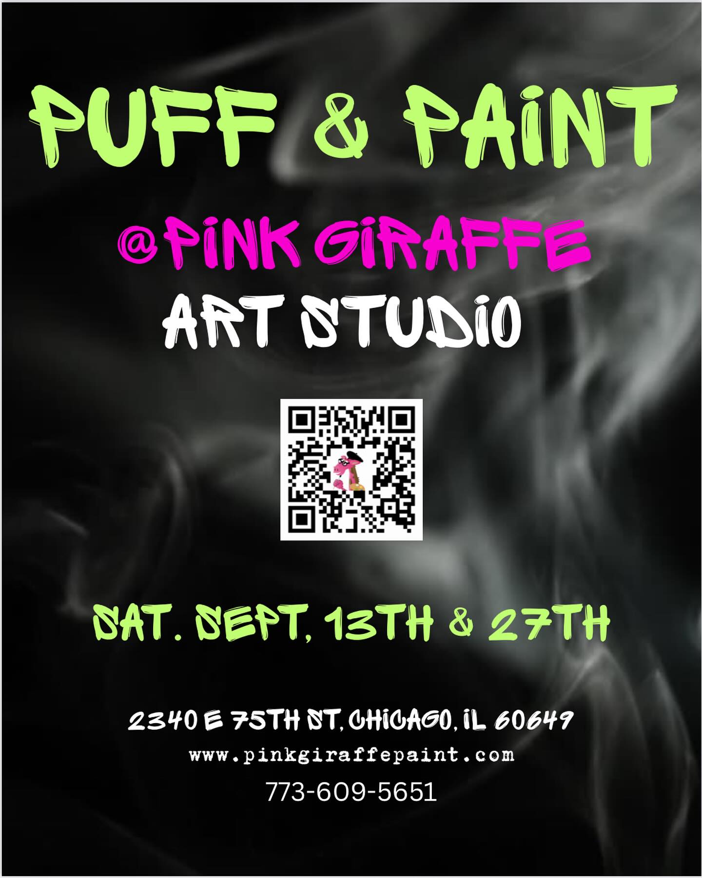 Puff, Paint & Relax 💨👨🏽🎨🎨
Come vibe with us at Pink Giraffe Art Studio for our upcoming Puff & Paint sessions! No pressure, no rules- just good energy, good people, and a little smoke while you create your own masterpiece. 🌈✨
Sat. Sept 13th and 27th
2340 E 75th St
$25
Get tix online www.pinkgiraffepaint.com
#puffandpaint #goodvibesonly #pinkgiraffeartstudio #southshorechicago