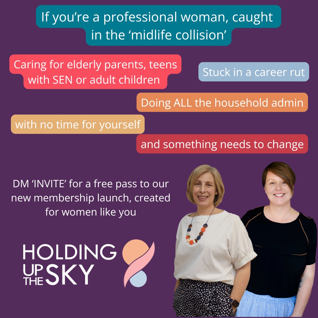 I know you’re probably thinking about how full-on midlife feels right now.
Spinning all the plates. Caring for older parents, supporting your teenagers and on the brink of burnout at work. It’s relentless.
That’s exactly why we have created Holding up the Sky - a membership for women like us, right in the thick of the midlife collision.
Inside you’ll find:
💬 Fortnightly group coaching
🎙 Guest experts on all the midlife challenges, health, caring, money, relationships
📚 Resources you can actually use
🤝 And most importantly, a community of women who get it.
✨ We’re hosting a free launch event next week ✨
👉 If you’d like to join us, just pop your name on the waitlist via the link in my bio, DM me or comment INVITE below, and I’ll personally send you an invitation.
We’d love to see you there 💛”
