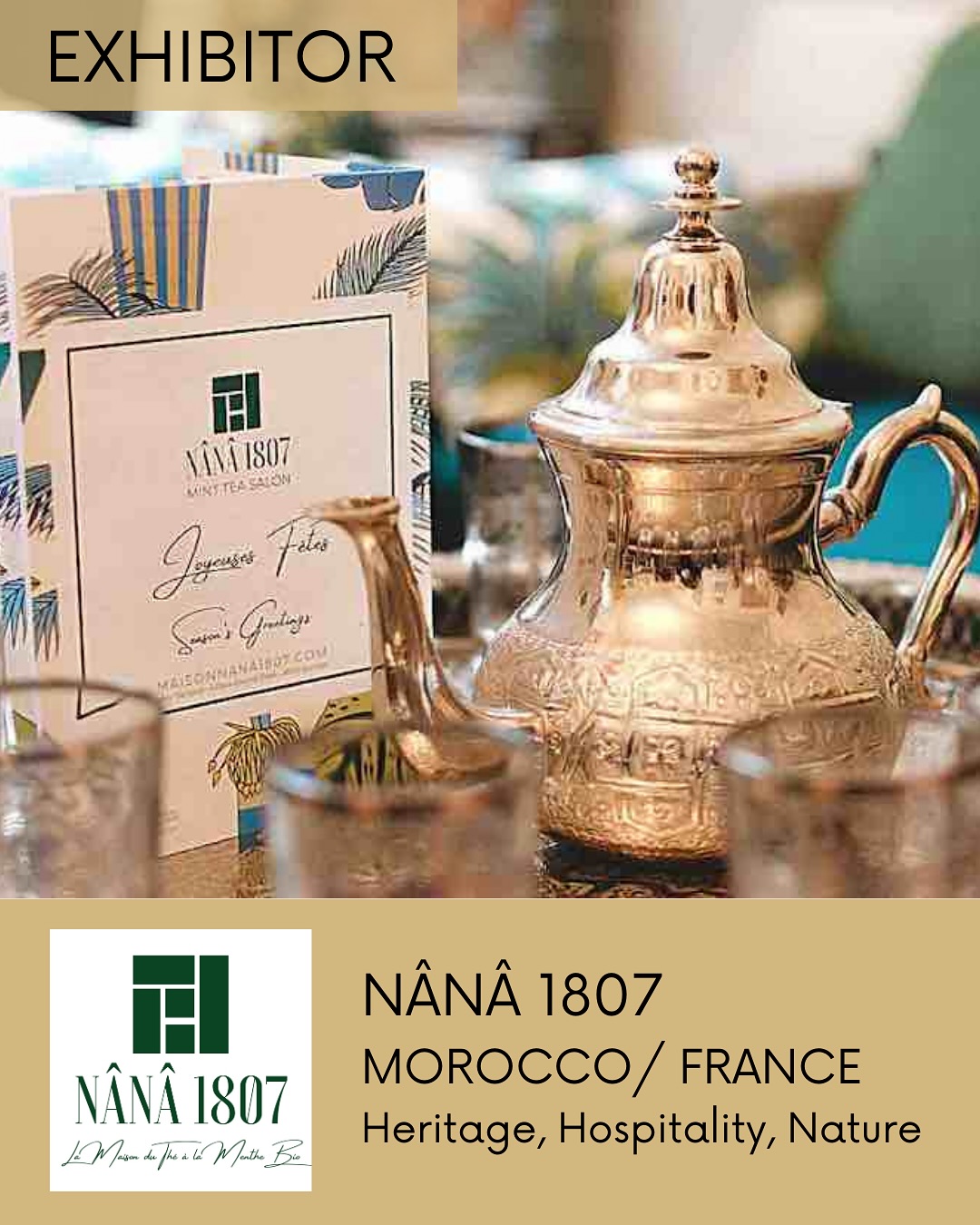 ✨ NEW EXHIBITOR – MAISON NANA1807 ✨
📍 Morocco / France
Heritage – Hospitality – Nature
Maison NANA1807, the house of organic mint tea, bridges Moroccan tea heritage with the terroirs of Berry, in the heart of France. Their organic blends offer a unique sensory experience, combining tradition, hospitality, and respect for nature.
At the Brussels Tea Festival®, Maison NANA1807 will host a Mint Tea Ceremony for Peace, a closing moment of sharing and harmony.
🔍 As Magritte would remind us, a cup is never just what it seems, but an invitation to encounter and to peace.
🗓️ September 28, 2025 – 10 am to 6 pm
🏛️ Flagey – Brussels
🎟️ Tickets available via link in bio
—
✨ NOUVEL EXPOSANT – MAISON NANA1807 ✨
📍 Maroc / France
Héritage – Hospitalité – Nature
Maison NANA1807, la maison du thé à la menthe bio, unit l’héritage du thé marocain et les terroirs du Berry, au cœur de la France. Leurs mélanges certifiés bio offrent une expérience sensorielle singulière, entre tradition, hospitalité et respect de la nature.
À l’occasion du Brussels Tea Festival®, Maison NANA1807 proposera une Cérémonie du Thé à la Menthe pour la Paix, un moment de partage et de clôture placé sous le signe de la convivialité et de l’harmonie.
🔍 Comme l’aurait rappelé Magritte, une tasse n’est jamais seulement ce qu’elle semble être, mais une invitation à la rencontre et à la paix.
🗓️ 28 septembre 2025 – 10h à 18h
🏛️ Flagey – Bruxelles
🎟️ Billetterie en ligne dans la bio
#brusselsteafestival #BRUSSELSTEAFEST #CeciNestPasUnFestival #ThisIsNotAFestival #MagritteSpirit #BTF2025 #Flagey #EspritMagritte #brusselsteafestival®