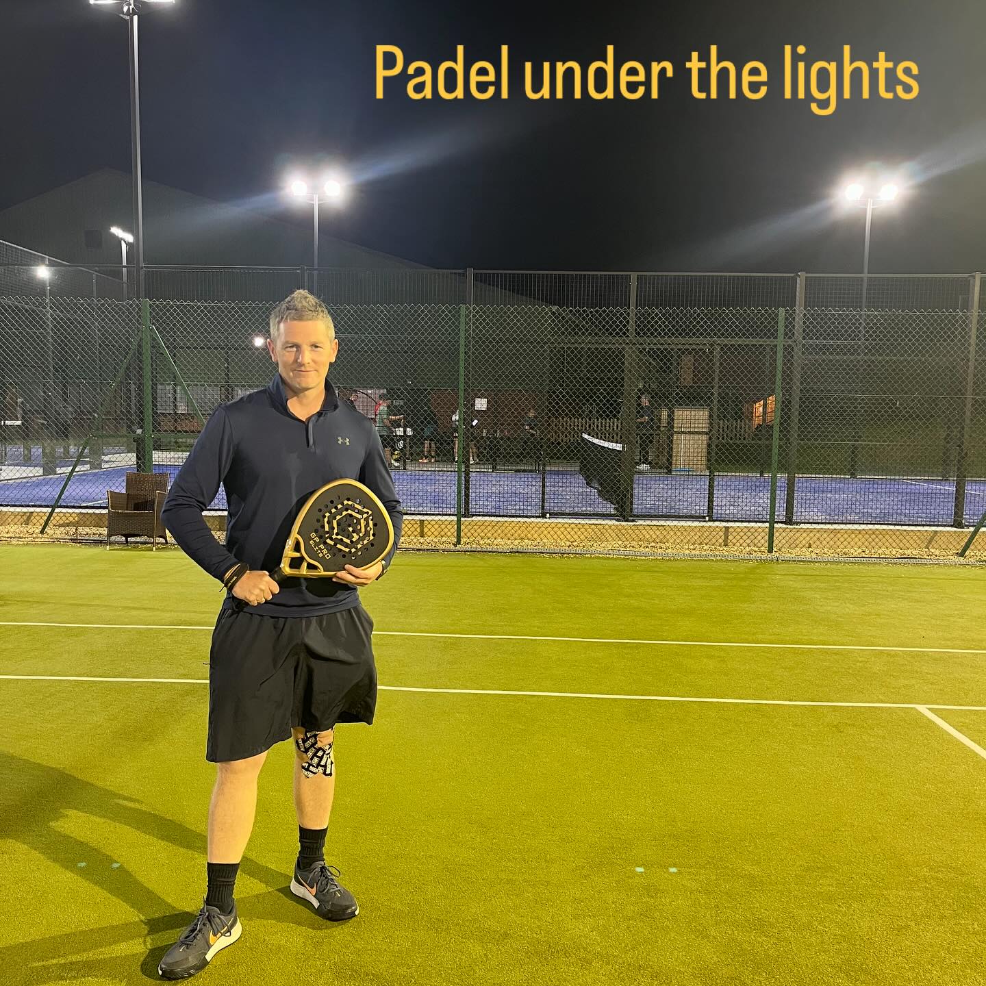 Men’s double semi finals @davidlloydringwood last night under the lights. We luckily found a break in the weather to play our semi. @harrymorgan1996 played really well but we fell short against a very experienced duo Neil and Ben who deservedly won through. Good luck to those guys in the final on Sunday. Massive shout out to @goldenpadeluk for my new GP Pro Elite racket which has just launched……