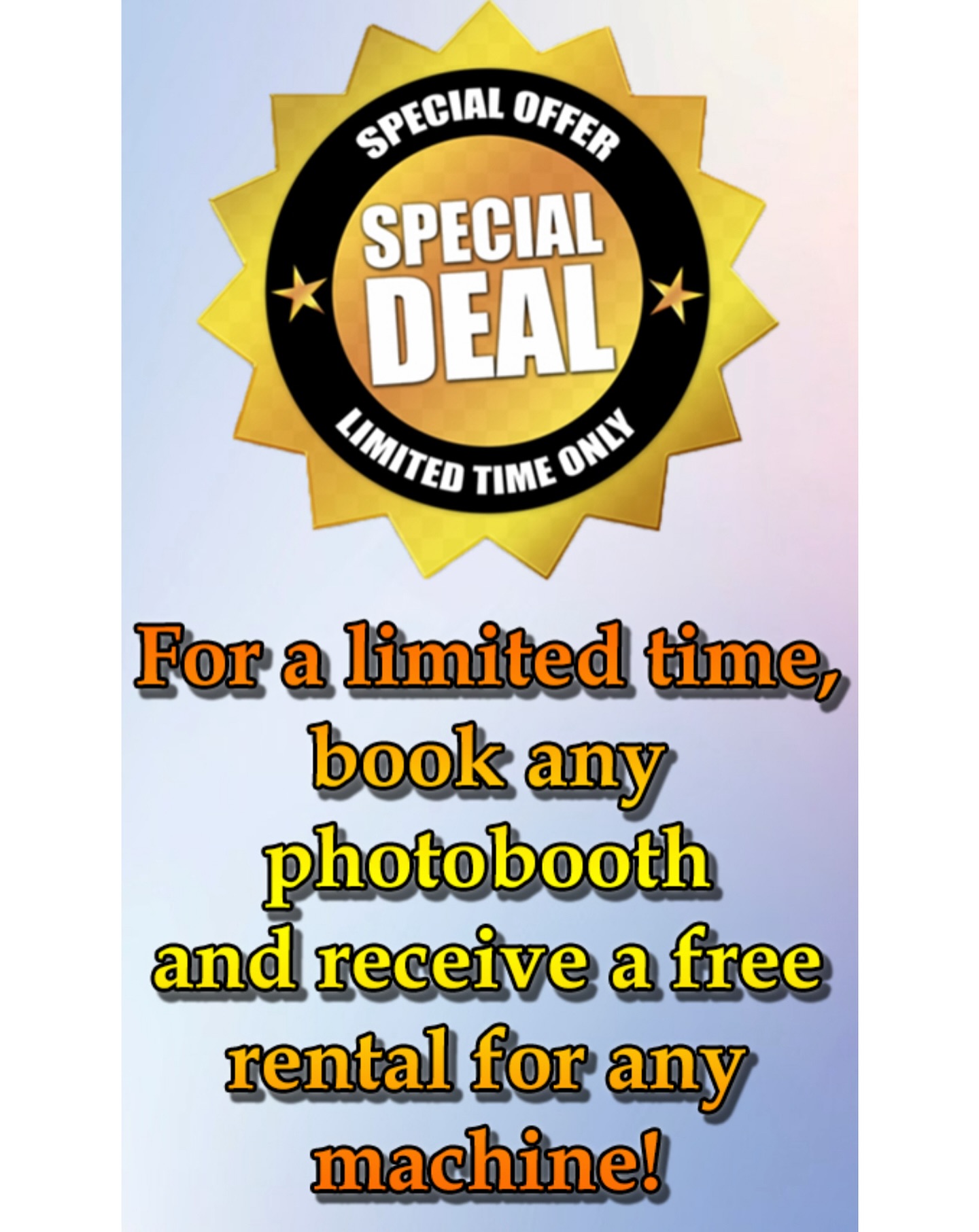 A luxury photo booth at a great price, plus a free machine rental? YES!! Book any of our photo booths and receive a free rental of any machine of your choice! Limited time offer!
#wedding #quince #sweet16 #corporateevents #goldeneventstx