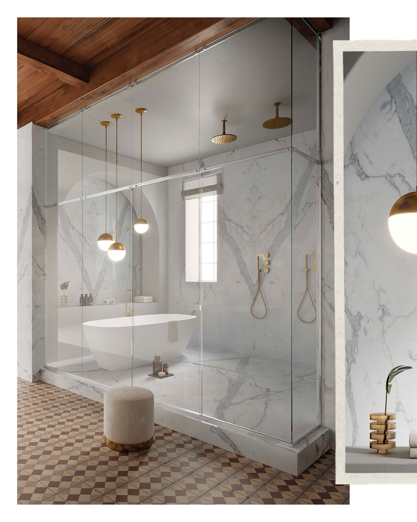 Where design becomes a lifestyle ✨
Soft marble veining, golden accents, and warm textures harmonize to create a bathroom that feels like a private retreat. Every detail is curated to inspire calm, beauty, and timeless elegance. #lamère