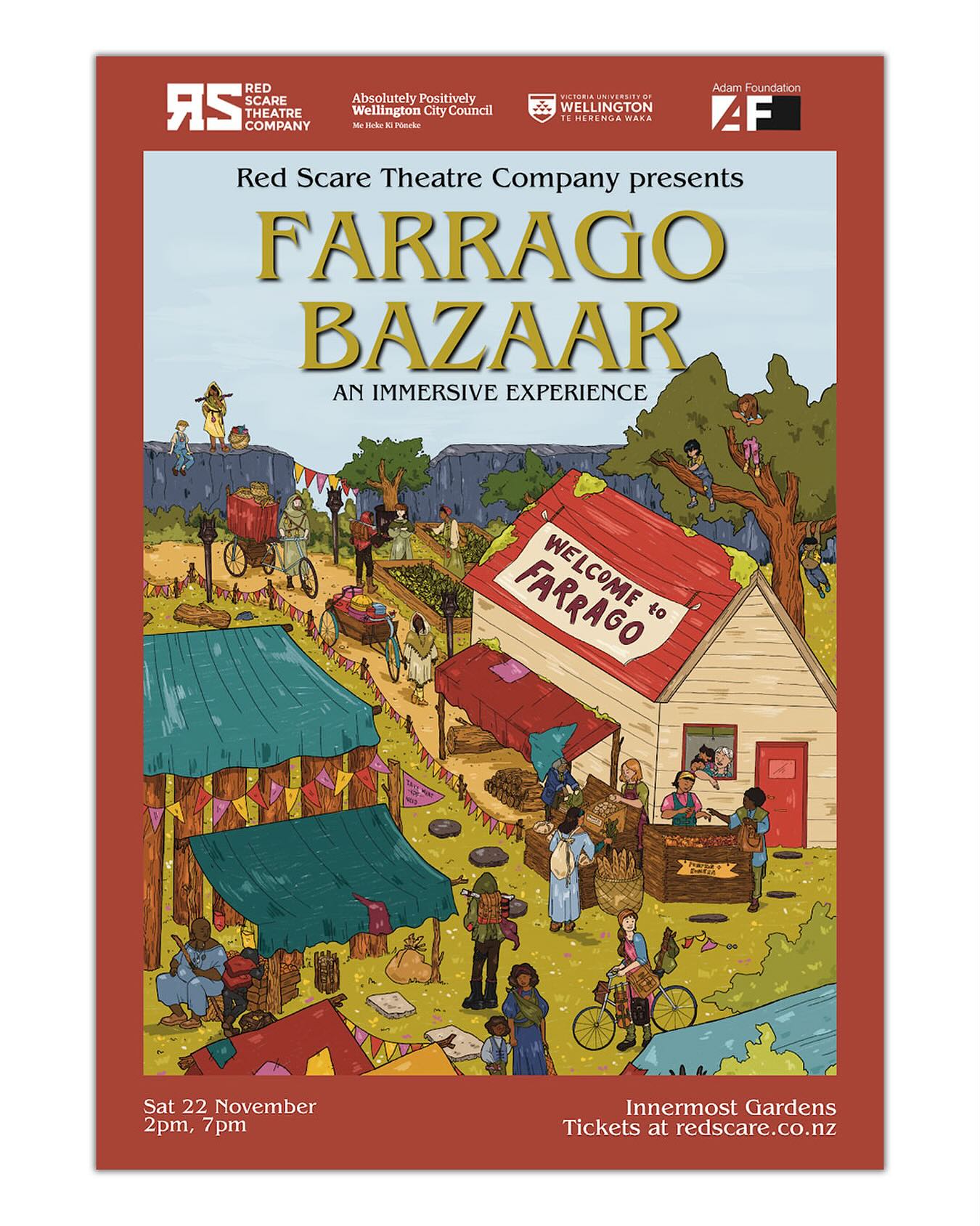 Early bird tickets are now on sale for our Immersive theatrical show ‘Farrago Bazaar’!
🍂When the world ends, which life will you choose?🥖
To celebrate, we’re dropping our incredible poster by the amazing @cosmobones!
Nestled in the beautiful Innermost Gardens in Mt Vic, Farrago Bazaar allows audiences to experience a world far off in the future. 400 years after the fall of capitalism, the town of Farrago is preparing for its annual festival, where visitors from tribes across the continent will join to share food, stories and ideas.
On for only two performances on one day, this enormous production with a cast of 20 allows audiences to purchase a character from the world of Farrago and act as that character throughout the experience. There is no stage – the audience is right in the middle of the storyworld.
On for Saturday 22 November only, don’t miss out on this wholly unique experience of a post-apocalyptic market with six intertwining main narratives.
Early bird discounts are available now until the end of September. With only 60 spaces per performances, get in early in order to experience of wonder of Red Scare Theatre Company’s Farrago Bazaar.
Farrago Bazaar
Innermost Gardens
Saturday 22 November, 2pm, 7pm show
Earlybird tickets available now
Ticket link in bio