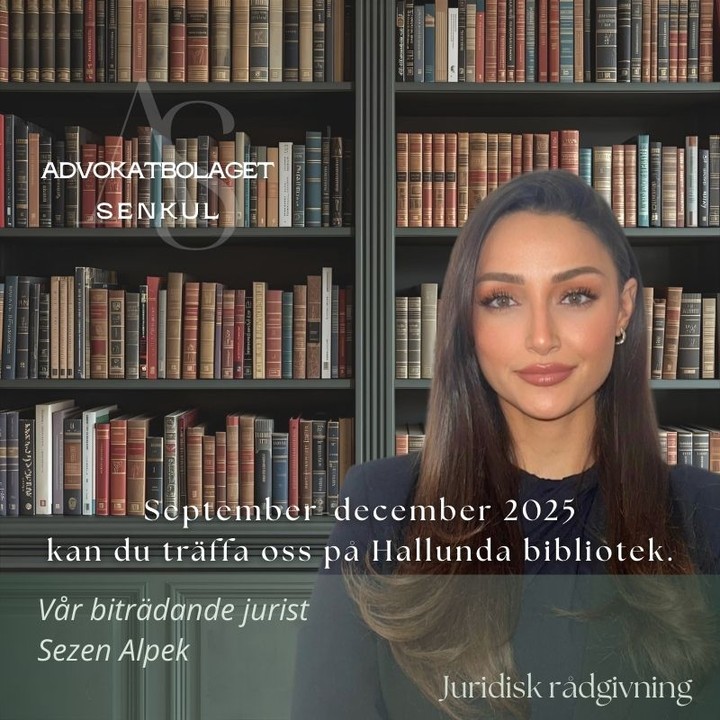 Vi erbjuder nu kostnadsfri juridisk rådgivning på Hallunda bibliotek vissa dagar och tider under fyra månader.
Vår biträdande jurist Sezen Alpek kommer finnas på plats på biblioteket enligt schema under september till december 2025. Hon erbjuder rådgivning på svenska, engelska, turkiska och kurdiska.
Du behöver inte boka tid, det är bara att komma förbi. Nästa tillfälle är torsdag den 25 september klockan 17-19.
Under 15 minuter går vi igenom dina juridiska frågor och vägleder dig i hur du kan gå vidare. Behöver du ytterligare hjälp kan vi boka in dig för ett längre möte på vårt kontor.
Vi finns på Hallunda bibliotek:
Torsdag 25 september kl 17-19
Måndag 6 oktober kl 17-19
Torsdag 23 oktober kl 17-19
Måndag 3 november kl 17-19
Torsdag 20 november kl 17-19
Måndag 1 december kl 17-19
Torsdag 18 december kl 17-19.
För mer information se:
https://www.botkyrka.se/evenemangsarkiv/evenemangsarkiv/2025-08-27-advokatjour-pa-hallunda-bibliotek