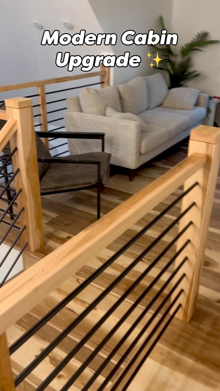 From lake to modern living ✨ Custom Brown Maple + black rod railing installation.
Would you add this look to your cabin? #gwrailings #Regina #InteriorDesign