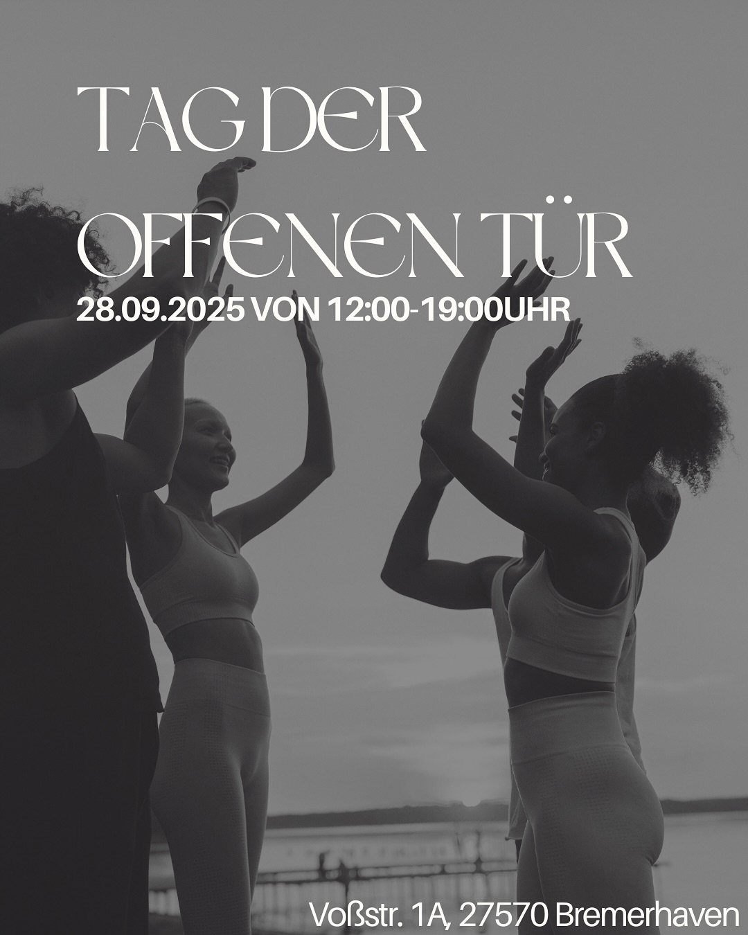 ✨ TAG DER OFFENEN TÜR – SEI DABEI! ✨
Am 28.09.2025 von 12:00–19:00 Uhr öffnen wir unsere Türen für euch in der Voßstr. 1A, 27570 Bremerhaven!
Freut euch auf ein energiegeladenes Programm mit Poledance, Zumba, Hula Fit, Roa Jump, Twerk Kursen, Pilates & Callisthenics, Sukanic Dance und einem Workshop zur Körpermitte.
💪 Für sportliche Frauen
🌸 Für Frauen ab der Menopause
🌀 Für alle, die ihre innere Stärke entdecken wollen
Lernt Alicia, Caro, Mitchie und Katja kennen – 4 Powerfrauen mit Leidenschaft für Bewegung, Gesundheit & Empowerment.
👉 Kommt vorbei, macht mit & lasst euch inspirieren!
📍 Voßstr. 1A, Bremerhaven
📅 28.09.2025 | 12:00–19:00 Uhr
💵 Alle Kursen sind kostenlos nutzbar (Bitte meldet euch rechtzeitig für die Kurse an, da wir nur begrenzt Platz haben)
🍰☕️ Kaffee und Kuchen bekommt ihr auch
#OpenHouse #Bremerhaven #FitnessEvent #PoleDance #Twerken #Zumba #Pilates #Callisthenics #ROAJump! #Frauenpower #SukanicDance #Gesundheit #Körpermitte #FitnessfürFrauen #TagDerOffenenTür