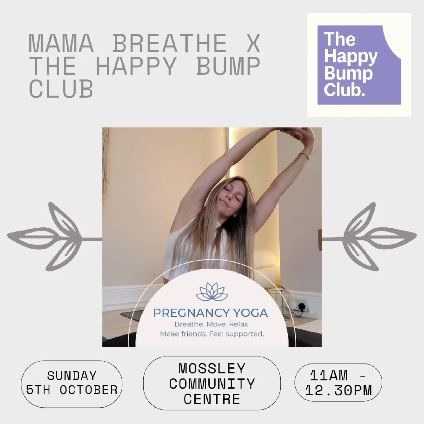 🌟 October Session 🌟
Its well and truly feeling like summer is behind us, as the leaves begin to fall and the rain starts dropping back in!
BUT, we are here to see you through and provide some much needed rest and relaxation ❣️
Our next session is just a few weeks away and we have the ever so lovely Jade joining us @mama.breathe for a calming pregnancy yoga session 🧘♀️
📅 Sunday 5th October
🕙 11am - 12.30pm
🏘 Mossley Community Centre
Jade will guide you through some pregnancy safe moves, helping you connect with your baby, as well as some useful moves to guide you through labour.
I hope you can join us for this opportunity to take some time out for yourself and your bump.
We'll provide the brews and biscuits to keep those energy levels up!
As always, its FREE!
If you can, we ask that you book a place through either Eventbrite or our website, so we can keep track of numbers and also email for some feedback at the end!
www.thehappybumpclub.com
https://www.eventbrite.co.uk/e/the-happy-bump-club-49-tickets-1599895383159?aff=oddtdtcreator
I look forward to meeting you,
Emma x