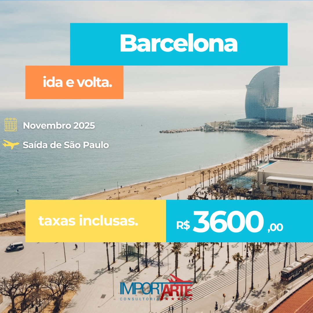 ✈✨ Barcelona te espera! ✨✈
Já imaginou caminhar pelas Ramblas, conhecer a Sagrada Família e curtir a energia única da capital da Catalunha? 🌆🇪🇸
🌍 Pacote ida e volta
📅 Novembro/2025
✈ Saída de São Paulo
💳 Taxas inclusas
🚀 Vagas limitadas — entre em contato e garanta a sua viagem dos sonhos para a Espanha!
#Barcelona #ViagemDosSonhos #PacotePromocional #Europa #ConsultoriaImportarte