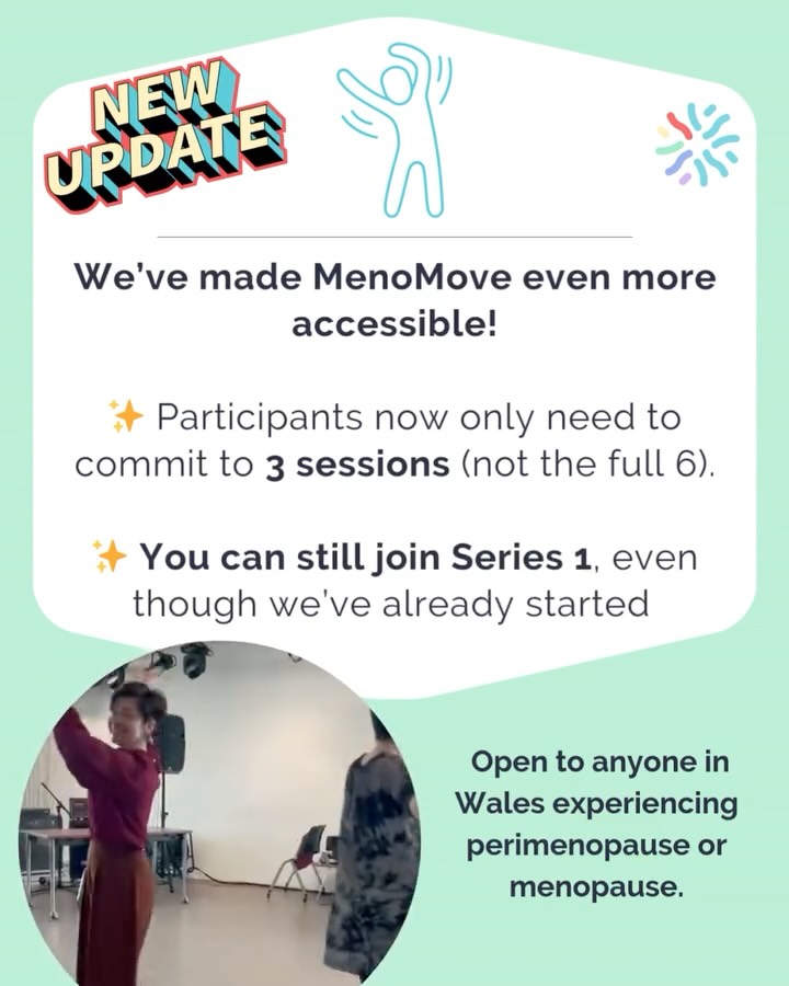 ✨ MenoMove Update! ✨
Next Session: 10 Sept (online)
We’ve listened to your feedback and made MenoMove more accessible 💛
You now only need to commit to 3 sessions (instead of all 6) in either Series 1 or Series 2. This means it’s not too late to join us – you can still enrol for Series 1, even though the first session has already happened.
📍 Wales-based participants only
🕕 18:30–20:00
🌐 Online + In-person (alternating weekly)
👉 Series 1: Sept 3 – Oct 8
👉 Series 2: Oct 22 – Nov 26
Join us for gentle, creative movement to ease symptoms, boost wellbeing, and reconnect with your body.
📲 Register here: thebodyhotel.com/menomove2025
#MenoMove #MenopauseSupport #Perimenopause #MenopauseMatters #ArtsInHealth #MenopauseCommunity #TheBodyHotel #YouTimeRedefined