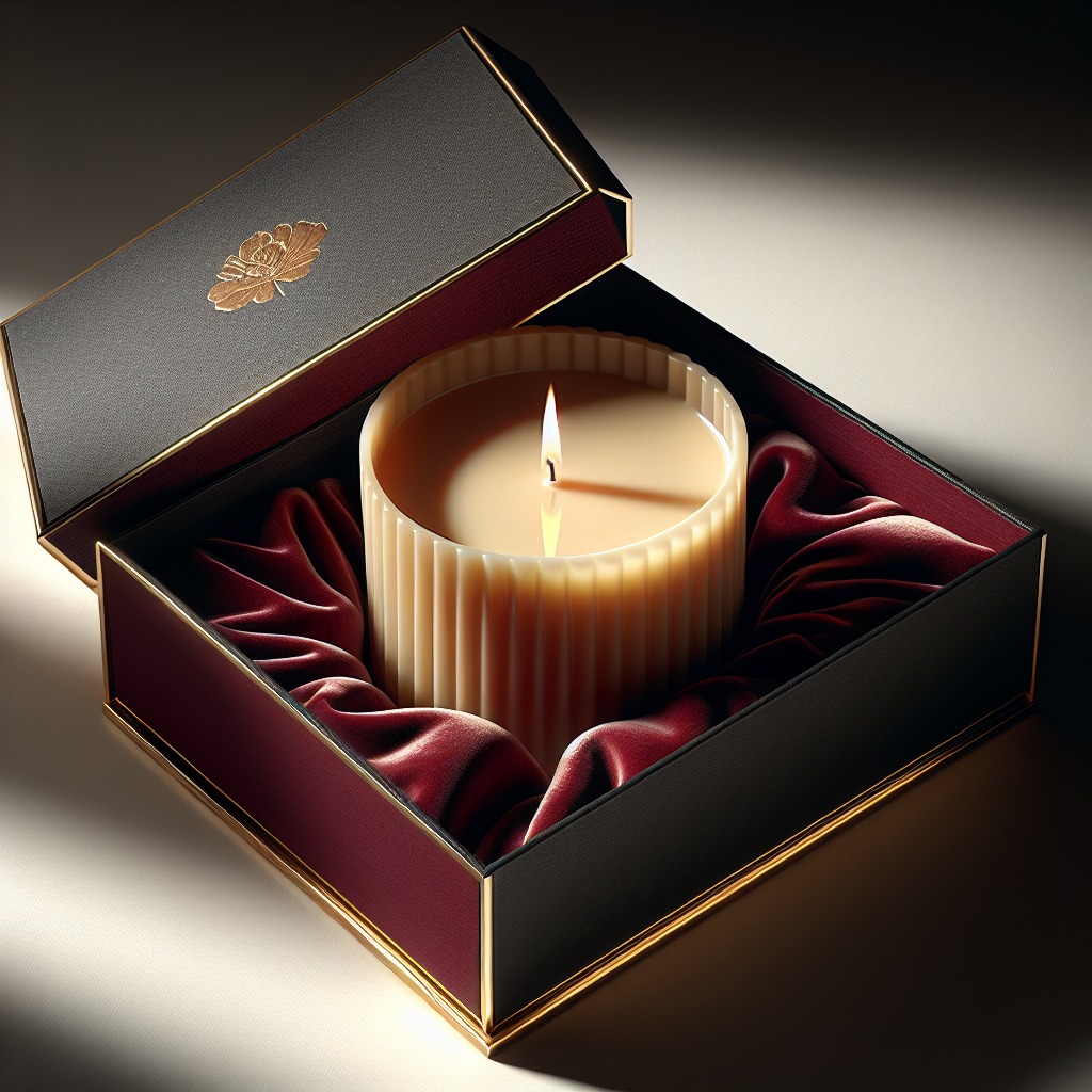 Ignite your senses with our handcrafted candle, cradled in velvet and glowing in golden light—luxury starts with a spark.#customcandleboxes