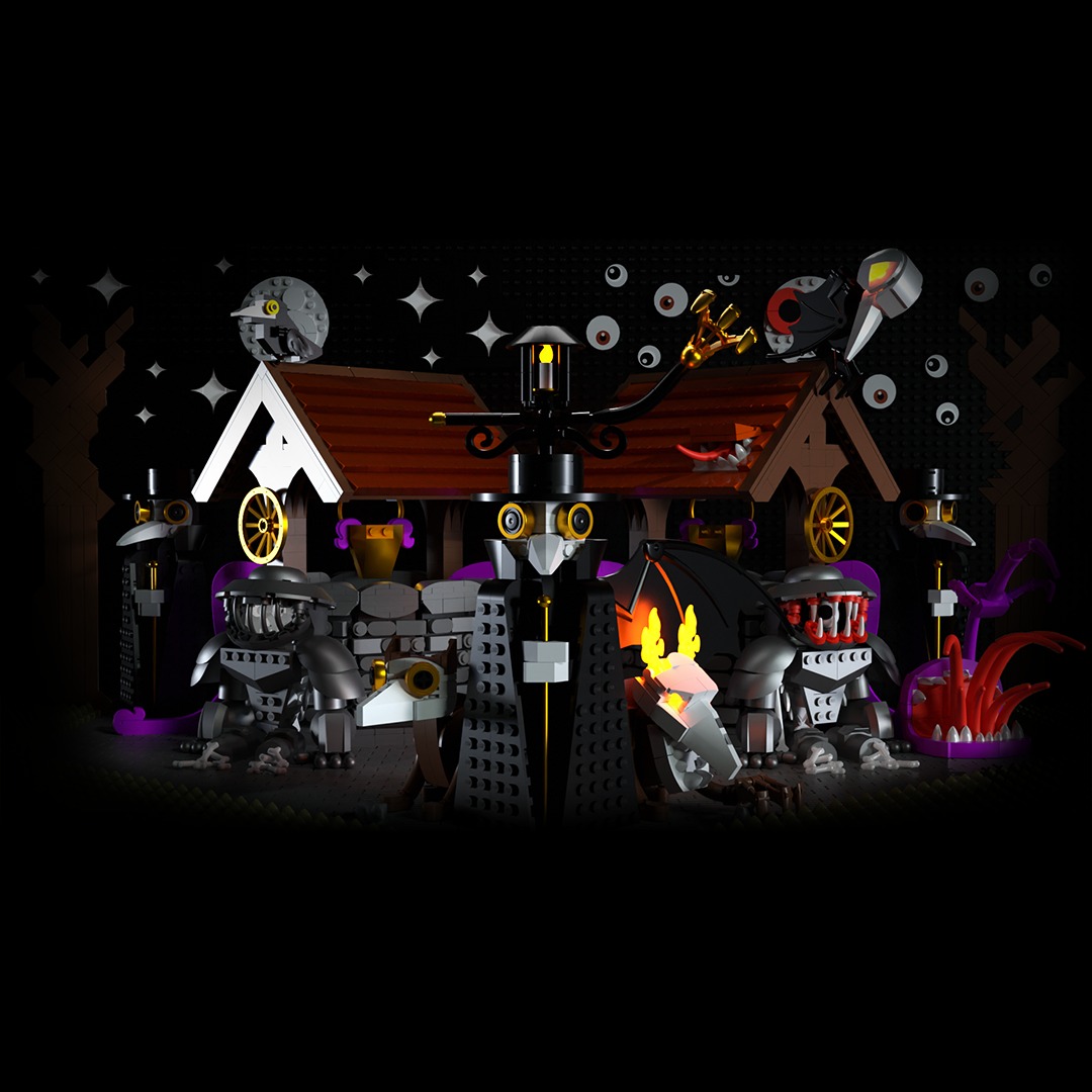 This creation won the digital category of the 2025 Summer Joust contest. Builders were allowed to alter the materials of bricks, which I used to create glowing elements and transform LEGO tires from rubber to gold, adding more detail to the plague doctor masks.
The scene depicts a well that releases a gas, causing terrifying illusions of a warped reality, and a guild of plague doctors sent to investigate its source.