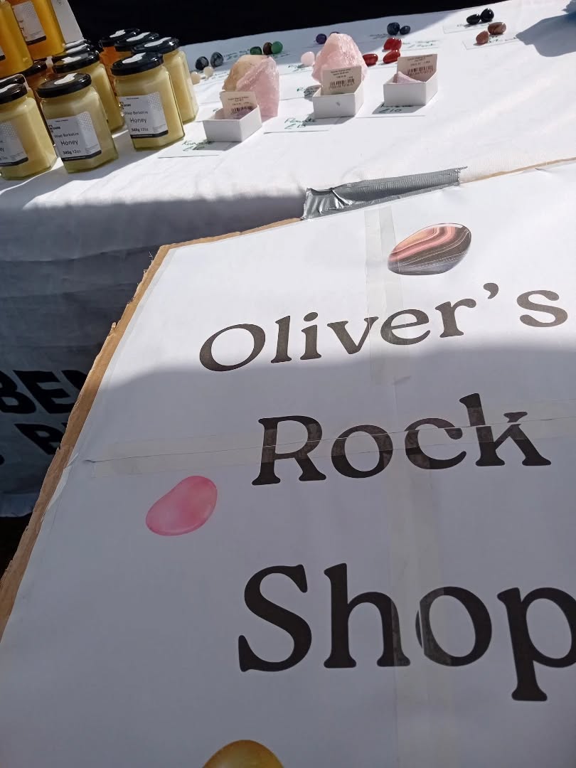 My son have created a little rock shop! He will be on the Ben's Berkshire Bees stall.at the Acland Hall.this afternoon.