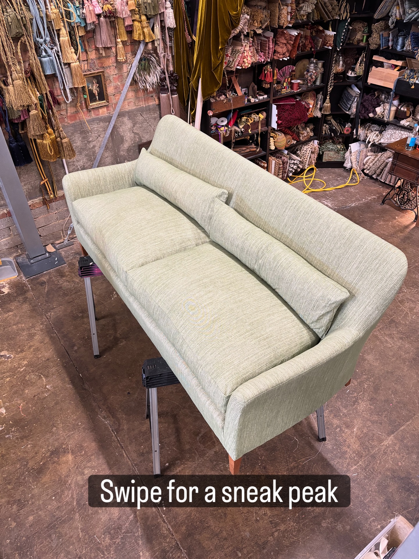 Love how you can build the story of an owner from what you find down the back of the sofa. This one had little girls running around in one sock, glitter and no hair clip. And the evenings must have been a bit dull without the tele…..Fabric @fermoie Upholstery with the great help of @jlittlehalesdesign Location thanks to @draperemporium