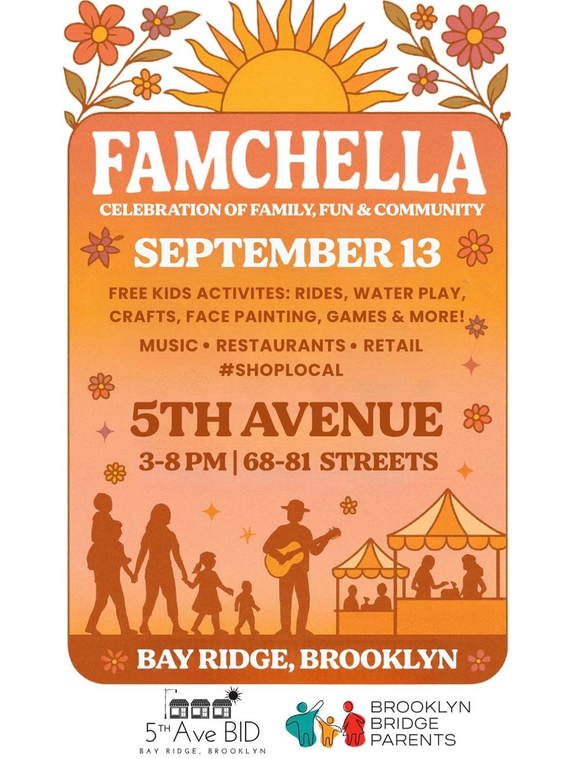 We’re just days away from FAMCHELLA on Saturday, September 13! 🎉
Join us for a day full of energy as the streets come alive with music, dining, back-to-school essentials, arts and crafts, and endless fun for kids: water play, bounce houses, chalk art, face painting, and so much more. This is one community celebration you won’t want to miss!
In collaboration with @brooklynbridgeparents, @bayridgecommunity & @isbrnyc!
. . .
#nyc #brooklyn #bayridge #FAMCHELLA