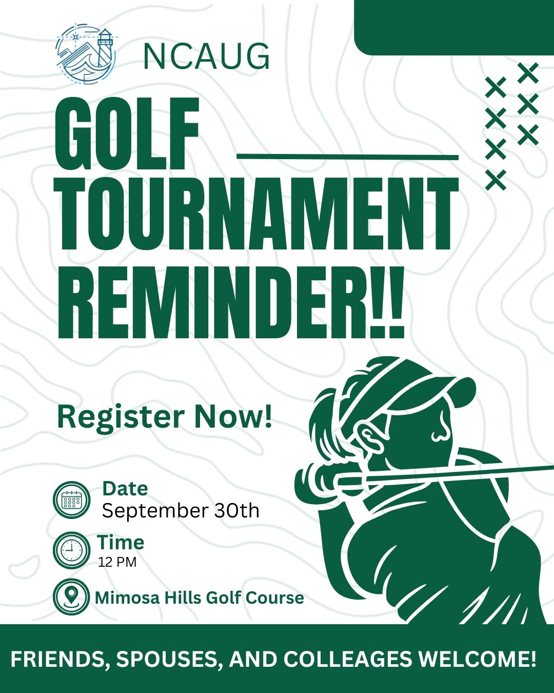 ⛳️ Don’t miss your chance to join us on the green! ⛳️
The 3rd Annual NCAUG Golf Tournament at Mimosa Hills Golf Club is coming up, and we still have a few spots left. Whether you’re a seasoned golfer or just out for fun, this is a perfect way to network, relax, and kick off the conference. 🏌️♀️🏌️♂️
Registration Code: 3II7UZFD
📅 Tuesday, Sept. 30 | 12PM check-in, 1PM tee time
📍 Mimosa Hills Golf Club – Morganton, NC
💲 $77.25 per player (range balls included)
👥 Guests are welcome!
Spots are limited, so register today through the NCAUG event site — we can’t wait to see you there! 🌿