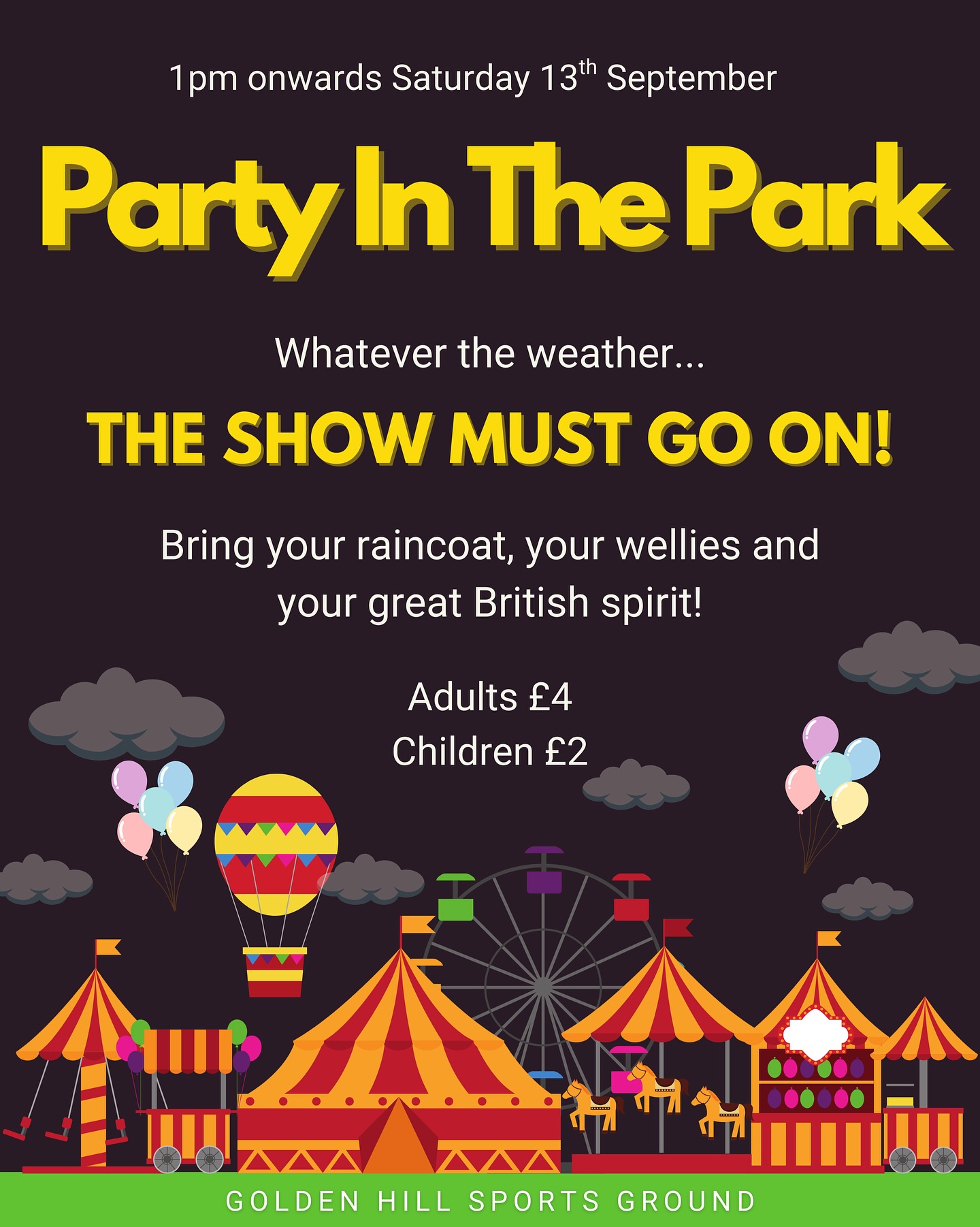 𝗧𝗛𝗘 𝗦𝗛𝗢𝗪 𝗠𝗨𝗦𝗧 𝗚𝗢 𝗢𝗡!
Please come along and support your club whatever the weather - we are hoping for some sunny spells, but if not, please do come anyway - rain won’t stop play!
Bar 🍻 🍷 🍾
BBQ 🍔 🌭
Stalls 🧸 🦆
Live Music 🎵 🕺
We are preparing more spaces for cover, and going ahead. See you Saturday!