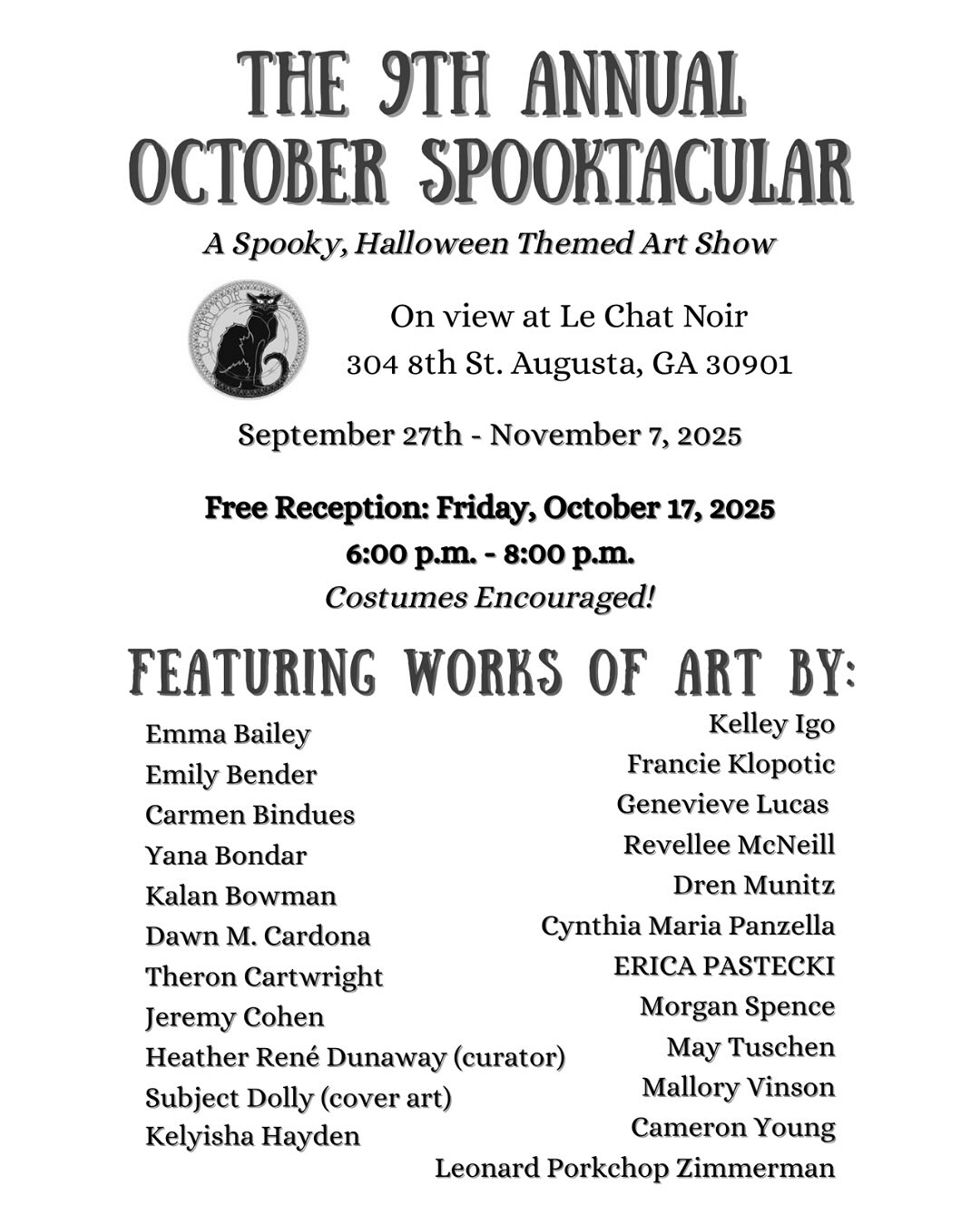 Get ready to get spooky with 23 local artists at @lcnaugusta !
#octoberspooktacular #artshow #augustaga #halloween #spooky #art #supportlocalart #artist #spookyart
