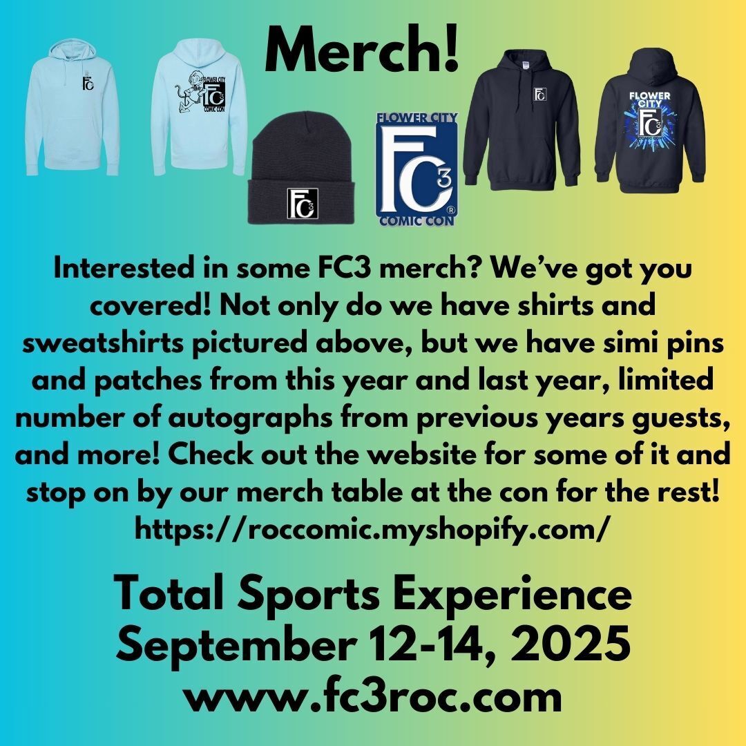 Interested in some FC3 merch? We’ve got you covered! Not only do we have shirts and sweatshirts pictured above, but we have simi pins and patches from this year and last year, limited number of autographs from previous years guests, and more! Check out the website for some of it and stop on by our merch table at the con for the rest!
https://bit.ly/3V0sfR6
#FC32025 #ExperienceFC3 #WhereItAllComesTogether