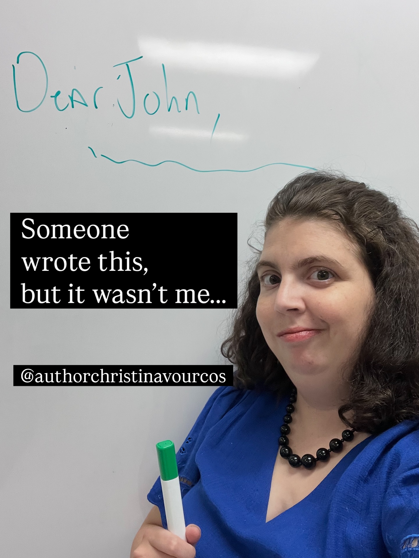 I like finding unexpected things that remind me of my current writing project…
I found this “Dear John” written on the white board when I entered my classroom before teaching. Plus this week I heard Chase Matthew’s song “Darlin’” on the radio during a car ride heading home from work.
If you know, I’m writing epistolary poems as a kind of novella-in-verse between two characters who want to be together but live long distance.
The Latina main character lives in the US and the love interest lives in the UK. Magic leads them communicate through letters. Each letter seems exactly what the other needs, but will it be enough?
I’ve been working on this book manuscript for several months, but I still need to do so much more to complete the manuscript.
So I’m thankful that @writersatelier is hosting another Write Brave Challenge this year from September 15-October 15. As a Latina, I love that it falls in the month of Hispanic/Latinx Heritage Month. I feel it gives me extra inspiration.
Plus September is Blood Cancer Survivor Month. This month makes me determined to publish more writing as a Lymphoma survivor to bring awareness.
Stay updated on my latest books and upcoming book by following my social media and subscribing to my free newsletter. You can subscribe through my author website.
#GreekLatina #IndieAuthor #IndiePoet #PoetryBooks #LymphomaSurvivor #BloodCancerSurvivor #CreativesContentClub #WriteBraveChallenge #NationalDayOfEncouragement