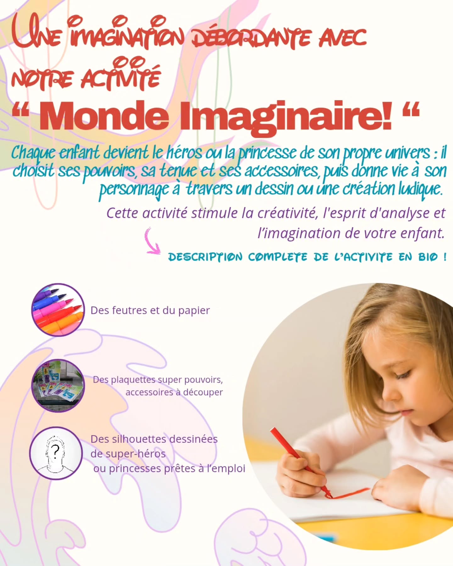 🎨✨ Bienvenue dans notre activité "Monde Magique" ! ✨🦸♂️👑
Imaginez votre enfant créant la princesse ou le super-héros de ses rêves… et l’incarnant le temps d’une journée magique ! 🌟
Avec Monde Magique, vos enfants de 3 à 10 ans peuvent laisser libre cours à leur imagination grâce à :
🖍️ Des feutres colorés
📄 Des feuilles et silhouettes prêtes à personnaliser
🌟 Des gommettes & paillettes pour briller
🎭 Et surtout… leur princesse ou super-héros préféré·e à leurs côtés 💖
✨ Votre enfant choisit ses pouvoirs, sa tenue et ses accessoires afin de donner vie à son super-héros ou à sa princesse.
C’est une activité créative, éducative et culturelle, idéale pour :
🎂 Offrir un anniversaire unique
🏡 Partager un après-midi magique à la maison
🎉 Créer des souvenirs inoubliables
📍 Disponible partout en Île-de-France
💌 Réservez dès maintenant votre moment féerique !
🎭 Parce que chaque enfant mérite d’incarner son héros intérieur ✨
#MondeMagique #ActiviteEnfant #Activites #ActiviteManuelle #ActiviteParis #BricolageEnfant #DIYcraft #KidsActivities #Enfant #Enfants #Ludique #Educatif #Famille #Parents #Maman #ParentLife #ViedeMaman #Paris #MadeInFrance #AnimationEnfant