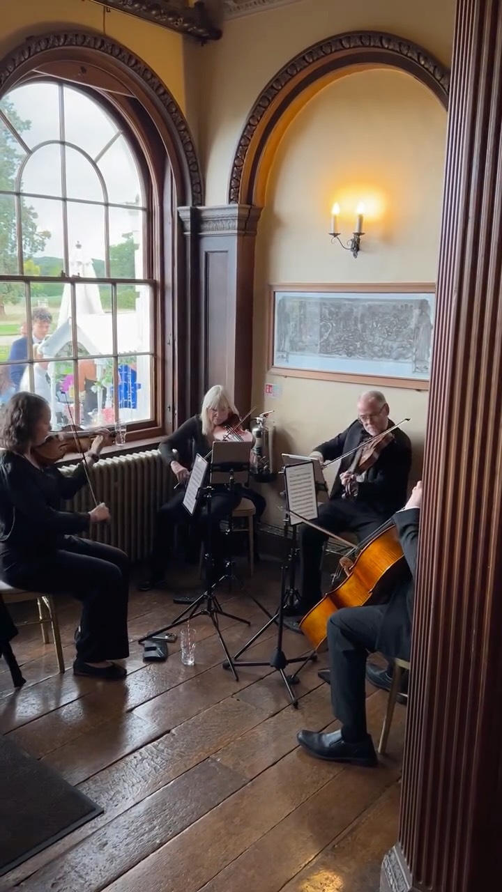 A little taste of this afternoon’s beautiful wedding at Gosfield Hall. We played Signed, Sealed, Delivered for Liam and Sally’s reception — such a joy to be part of their celebrations.
#WeddingMusic #LiveMusic #WeddingReception
#StringQuartet #WeddingStringQuartet #LondonWedding #LondonWeddingMusic #WeddingEntertainment #LiveWeddingMusic #CeremonyMusic #ReceptionMusic #UKWeddingMusicians
