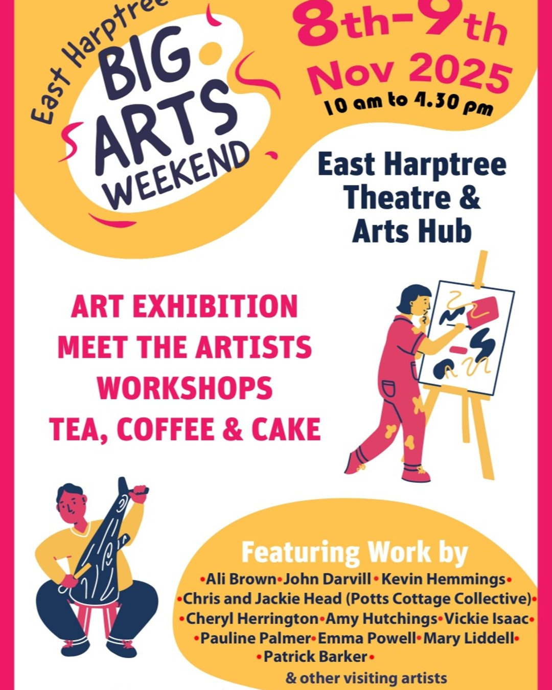 Things are gearing up for the Arts Hub this Autumn after the summer!
🌻East Harptree Flower and Crafts show 🌻
East Harptree Pavillion, Saturday 13th September, 2-5pm
The Arts Hub will be running a stall here!
✍️Arts and Crafts table for kids
👩🎨Arts Hub updates
👕Arts Hub Merchandise
🖼️Artist prints and artworks for sale
🍁Autumn at the Arts Hub🍁
Artists in residence Emma Powell and Amy Hutchings will be running some really exciting workshops this Autumn! They will be partnering with Harptree GP surgery to deliver social prescribing sessions inspired by nature, as well as art workshops with both Pensford Primary School and East Harptree Primary School throughout September and October.
We are really excited to be bringing these workshops to the Chew Valley, widening access to the arts in the region, and will be keeping you updated on their progress!
🖼️The Big Arts Weekend 🖼️
Save the date for the Big Arts Weekend - 8-9th November 2025! Back for another year, the weekend of exhibition, workshops, tea and cake will be a highlight in the calendar! Both our artists in residence, Amy and Emma, will be exhibiting their works - it will be really exciting to see what they have been working on this year!