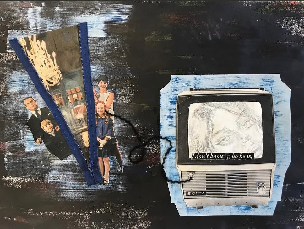 More pieces from highschool. The first piece I etched plexiglass to create the print of the girl in the TV. Started getting more into mixed media and adding texture. 2018.
