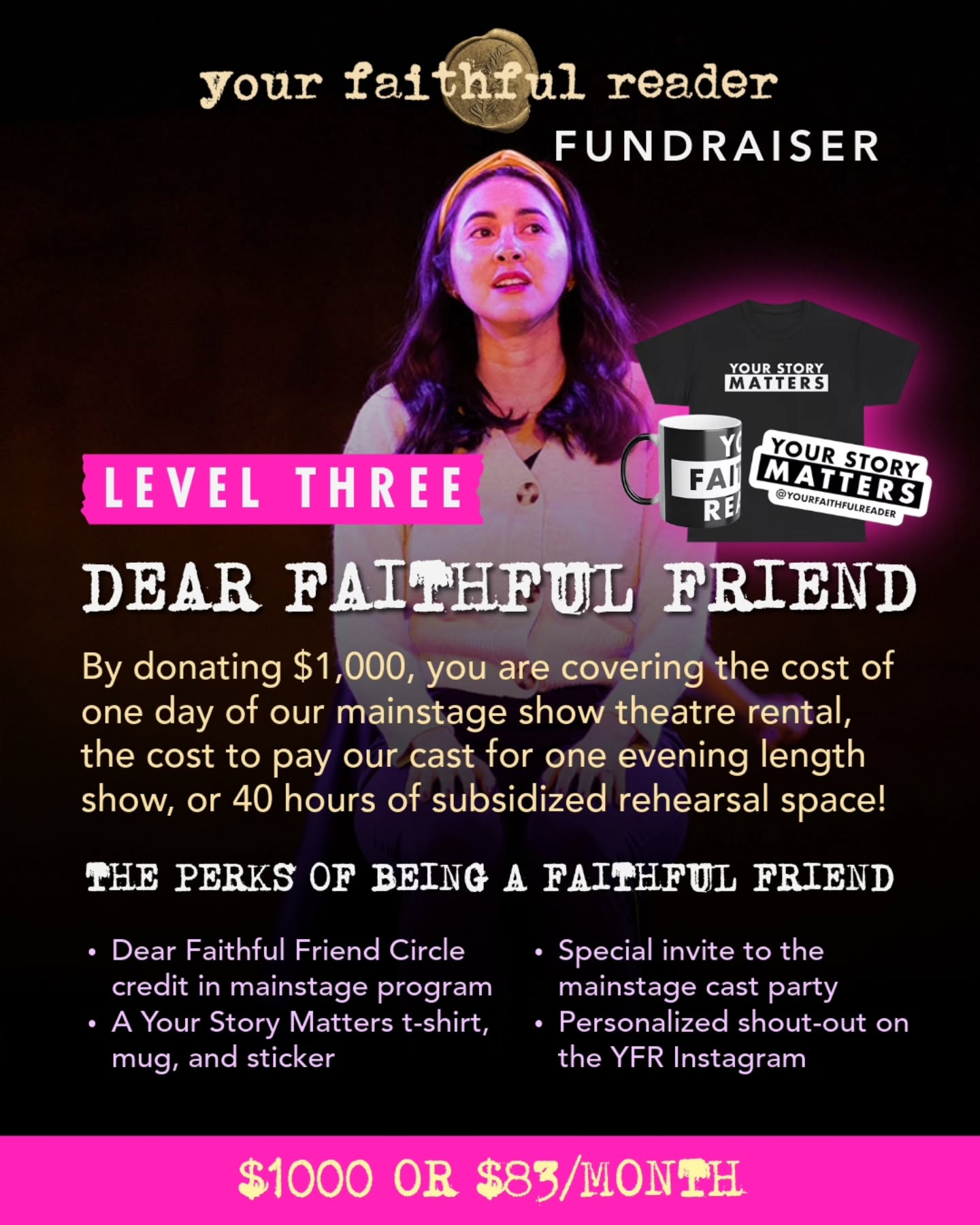 💌 Dear Faithful Friend,
At this level of our 2025/26 fundraiser, your contribution carries stories into the world with strength and love. Support us with a monthly gift or a lump sum—every offering helps sustain Your Faithful Reader.
As thanks, you’ll receive a “Your Story Matters” t-shirt, mug, sticker, and more — small reminders of the big impact you make. 🌟
Become a Dear Faithful Friend today. Donation link in bio & stories. 🩷