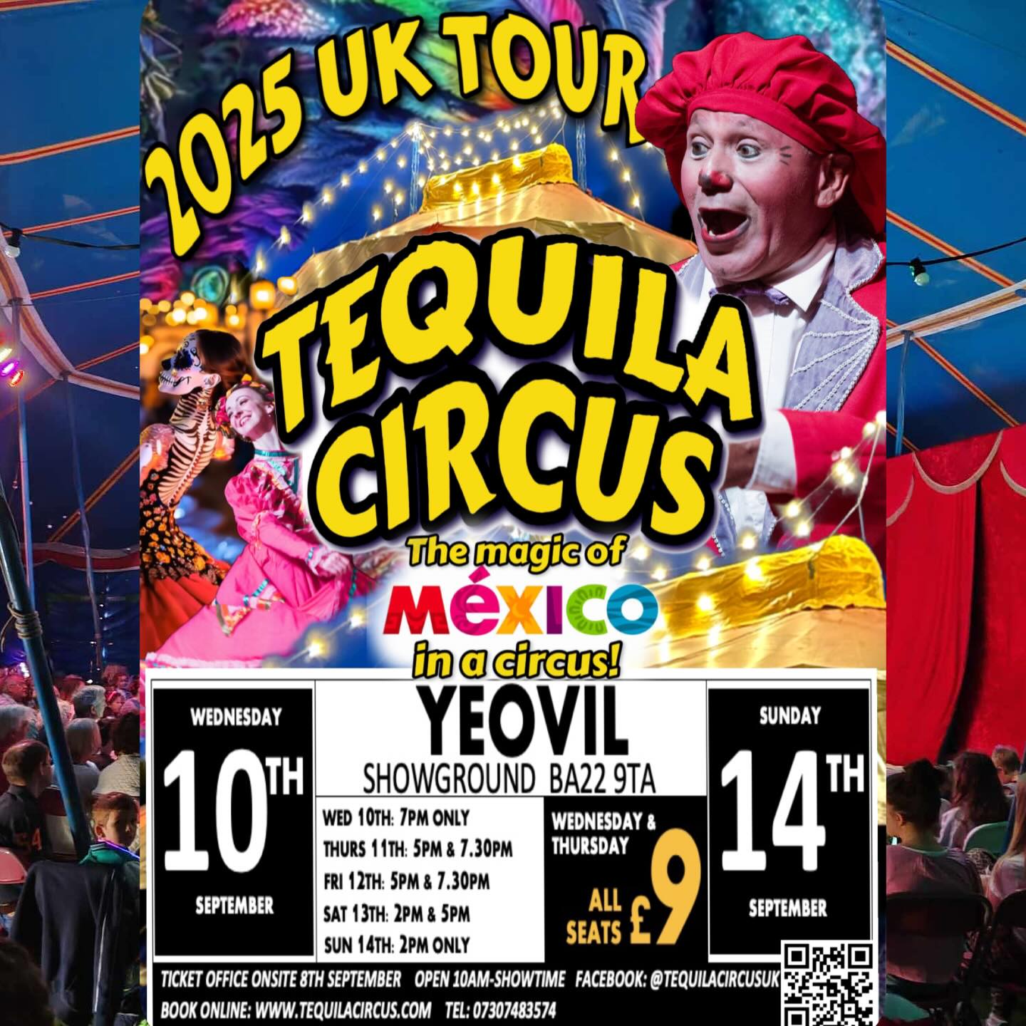 Y E O V I L 🤩 Save, share and invite your amigos, MEXICO HAS ARRIVED! 🎪✨🤩🇲🇽
Join us for an evening of Mexican Circus, filled with a flying monarch butterfly, the original Romeo and Juliet (yes, it happened in Mexico first!), belly laughs, Latin music, traditional Jaliscan dance and of course, palomitas! 🍿 That’s popcorn to you and me 🤗👀💃
90 minutes of family fun at Yeovil Showground
A show presented in Spanish and English, we can’t wait to share this year’s production with you ✨🫶
WHEN? 🧐
Wednesday 10th ~ 7pm ONLY
Thursday 11th ~ 5pm & 7:30pm
Friday 12th ~ 5pm & 7:30pm
Saturday 13th ~ 2pm & 5pm
Sunday 14th ~ 2pm ONLY
WHERE?📍
Yeovil Showground
BA22 9TR
TICKETS? 🎟️
www.tequilacircus.com/tickets
🇲🇽Nos vemos en el circo!🇲🇽🇬🇧See you at the circus!🇬🇧