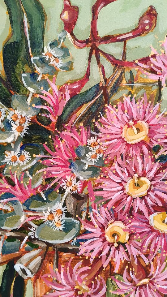 When people ask, "what is your favourite flower to paint?"
I became enamoured with these beauties when we travelled around Australia in 2019 and I've been obsessively painting them ever since.
My next goal is to one day have a flowering gum tree in our yard 💕
#australianflowers #art #painting #stilllifepainting #australianartist