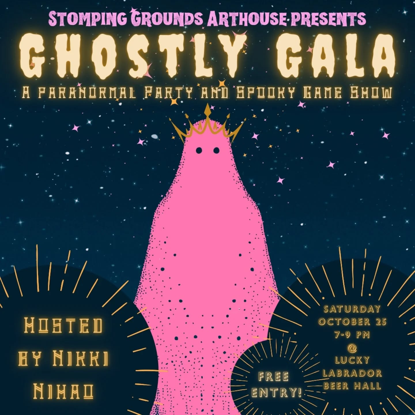 Ooooh... Do you feel that chill in the air? The sun going down ungodly early? It's a sign... That spooky season is approaching fast! And we know our Ghostly Gala is one spooky season event you won't want to miss!
Hosted by the incredible @nikki_nihao this event is a game show challenging some of Portland's best performers! Join us on Saturday, October 25 at Lucky Lab Beer Hall (1945 NW Quimby) at 7pm for games, goops, ghouls, and gags! 👻
Oh yeah, and the treat of it all is this event is FREE to attend! See you there!