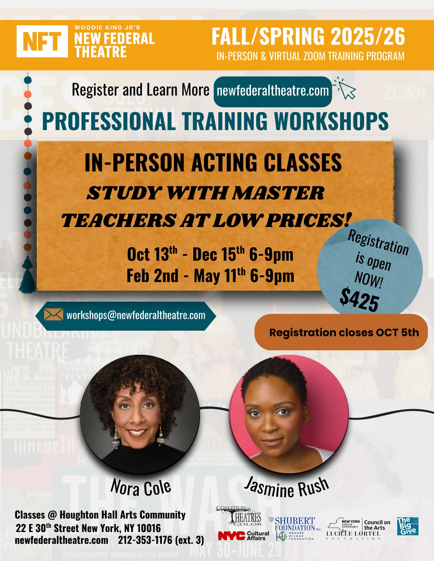 Actors, this one’s for you!
New Federal Theatre’s Professional Training Workshops are here for Fall/Spring 2025/26
In-Person Acting Classes
Scene Study & Monologue Masterclass with Nora Cole
Advanced Acting Techniques with Jasmine Rush
Oct 13 – Dec 15, 2025 | Feb 2 – May 11, 2026
Mondays 6–9 PM (EST)
Only $425! (For both semesters!)
Study with master teachers Nora Cole and Jasmine Rush, and take your craft to the next level.
Registration closes OCT 5th → spots are limited!
Learn more & register: newfederaltheatre.com
#NewFederalTheatre #ActingClasses #TheatreTraining #ActorsLife