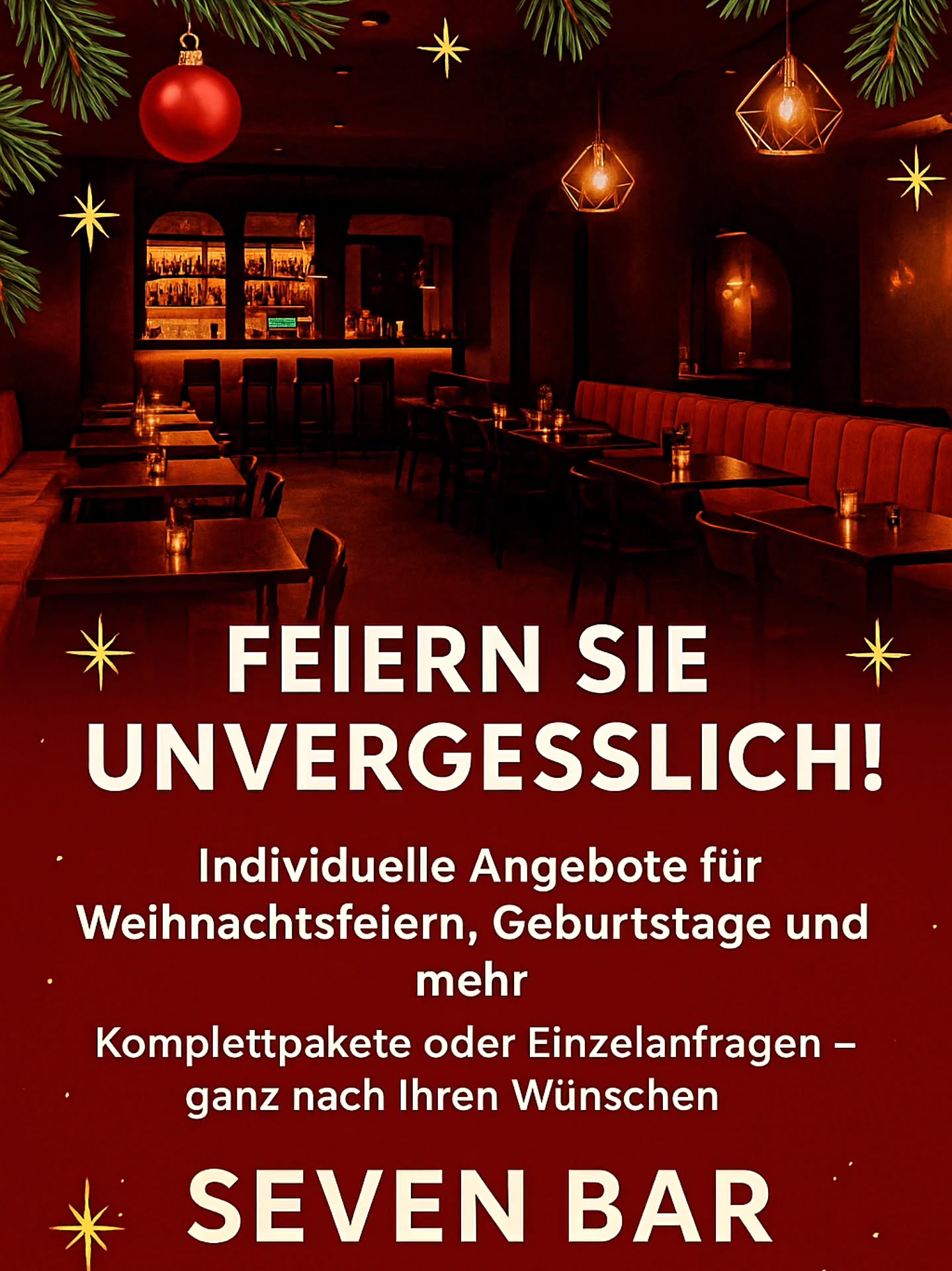 Feiern Sie unvergesslich – mit #Seven Bar als Eventlocation 🎉✨
Liebe Gäste,
die schönste Zeit des Jahres steht bevor – und wir haben die perfekte Location für Ihre besonderen Momente!
Ob Weihnachtsfeier, Geburtstag oder Firmenevent – in der Seven Bar wird jede Feier zu einem unvergesslichen Erlebnis.
Wir bieten Ihnen:
Individuelle Angebote, ganz nach Ihren Wünschen
Komplettpakete für sorgloses Feiern – von Deko bis Catering
Oder flexible Einzelanfragen, wenn Sie bestimmte Elemente selbst gestalten möchten
Natürlich erhalten Sie von uns immer ein unverbindliches Angebot – so können Sie ganz entspannt planen.
👉 Sichern Sie sich jetzt Ihren Wunschtermin und feiern Sie unbeschwert mit Ihren Liebsten oder Kollegen!
Wir freuen uns, Ihre Feier gemeinsam mit Ihnen einzigartig zu gestalten.
Herzliche Grüße
Ihr Seven Bar Team 🍸
#sevenbarsiegen #sevenbar #siegencity #siegenwittgenstein #siegen #eventlocation #eventplanner #catering #kreuztal #netphen #photography #eventmanagement #relaxtime #bar