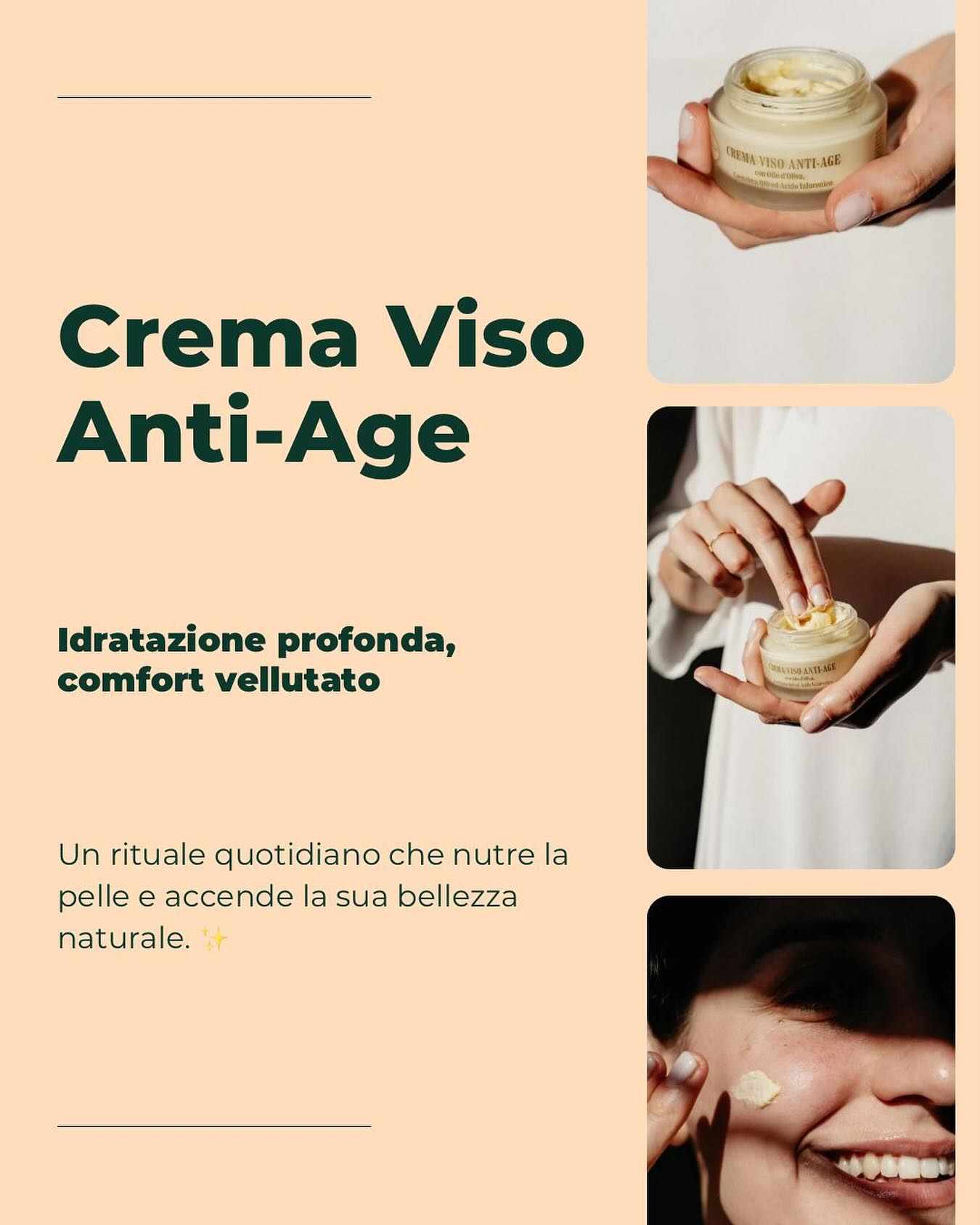 ✨ Il segreto di una pelle vellutata e luminosa ✨
La Crema Viso Anti-Age Donna Letizia è una coccola preziosa per la tua pelle: una texture ricca e avvolgente che idrata in profondità e dona immediato comfort.
Arricchita con acido ialuronico, coenzima Q10, estratto di rosa canina, vitamina E e olio d’oliva, aiuta a contrastare i segni del tempo e a mantenere la pelle elastica, nutrita e radiosa.
Il suo delicato profumo trasforma la skincare in un momento di puro benessere quotidiano. 🌿
💚 96,9% di ingredienti di origine naturale
💚 Dermatologicamente testata
📍 Dalle Terre di Toscana, con amore.
🛒 Scoprila su www.donnaletiziashop.com
#DonnaLetizia #BellezzaNaturale #SkincareAntiAge #CosmesiMadeInItaly #OlioDiOliva