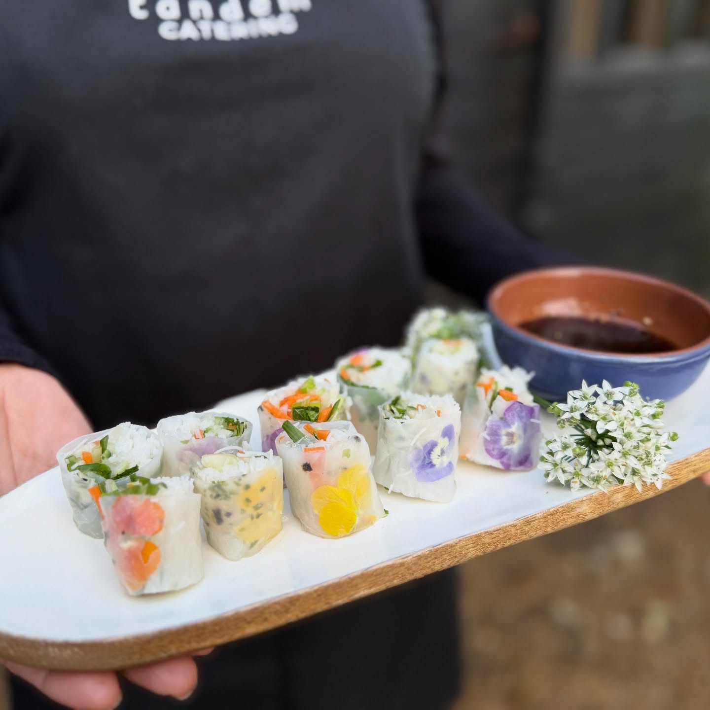 We’re still holding on to summer (rolls)! Lovely to return to @highbillinghurstfarm yesterday with a fun feasting menu - made even better by the new sharing table risers (see pictures). Many congratulations Bella and Charlie!
#summerrolls #weddingcanapés #vegancanapes #highbillinghurstfarm #highbillinghurstfarmwedding #tandemcatering #surreywedding #surreyweddingcaterer