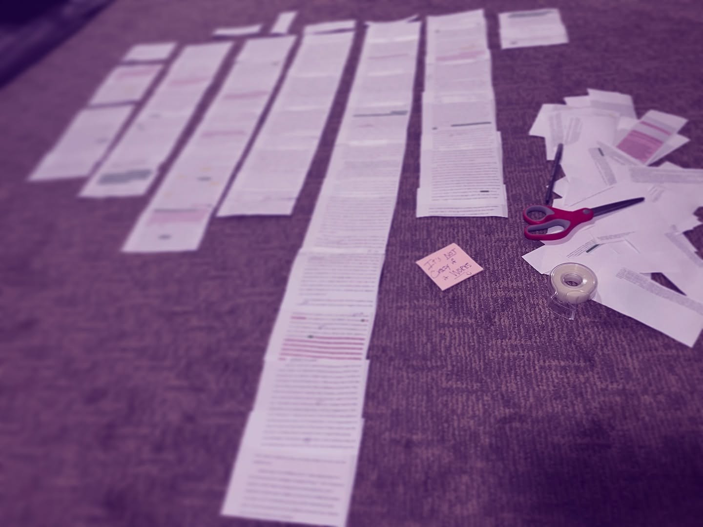 Writing Tip: cut & paste (or tape) IRL! ✂️📑🖍️🖇️
While it may look crazy upon first glance, this is actually a useful revising strategy that I sometimes use for long-form writing, like journal articles or book manuscripts. 📝📚📖
I’ve been working on a scholarly article for weeks and got to the point where I felt stuck. I had a lot of strong content, but it was jumbled and chaotic. I struggled to organize it in a logical manner while scrolling through the 20+ pages of my Word doc.
So, I printed the draft, cut out individual sections of the paper, and taped related sections together. Then I organized the paper with new subheadings and continued to tape sections together until I could see the cohesion and logical flow from one idea to the next.
I used this tactic while writing my history PhD dissertation more than 5 years ago, and I’m glad I leaned on it again for my current project.
This writing/editing strategy is particularly helpful for those of us who are primarily visual and/or tactile learners. It also gives your eyes a break from the computer screen and is just fun to do!
And remember: it’s not crazy if it works. 😆✅😆
.
.
.
.
.
.
.
.
.
.
.
.
.
.
.
#writing #writingcommunity #writingtip #editing #education #highereducation #school #scholar #academia #history #research #writinghacks #writinghelp #professor #teacher #womeninacademia #phd #dissertation #dissertationwriting #dissertationcoach #gradschool #gradstudent #essay #essaywriting #college #university #writingabook #dissertationproblems #phdjourney #phdstudent