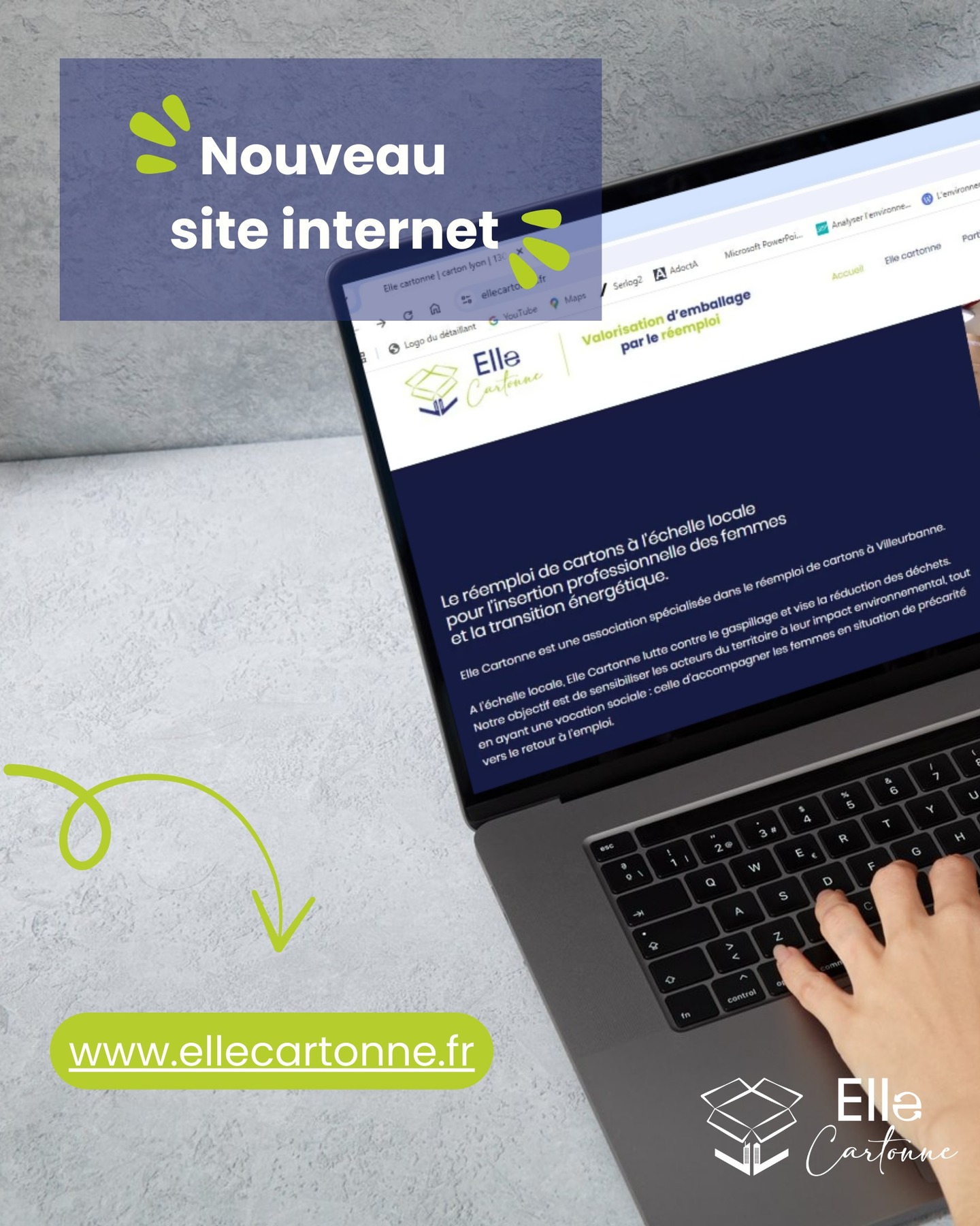 📣 Grande nouvelle : notre site internet est en ligne !
Depuis plusieurs semaines, nous travaillons discrètement pour vous offrir une belle surprise…
Aujourd’hui, nous sommes très fières de vous annoncer le lancement officiel de notre premier site web 👉 https://www.ellecartonne.fr/ 🎉✨
Vous y retrouverez :
✅ Nos missions, nos valeurs et notre histoire
✅ Des informations sur nos produits
✅ Nos partenaires et fournisseurs
✅ Un espace pour nous contacter facilement
🔗 N’hésitez pas à y faire un tour, à le partager autour de vous, et à nous laisser vos impressions 🙌
