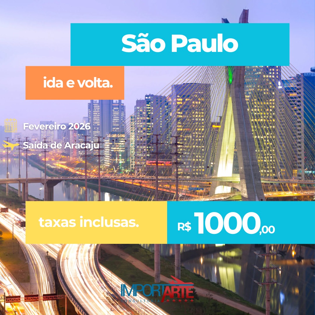 Descubra São Paulo em fevereiro de 2026 com passagem ida e volta saindo de Aracaju por apenas R$ 1.000,00, com todas as taxas inclusas.
Aproveite essa oportunidade para conhecer a cidade que nunca para, com sua diversidade cultural, gastronômica e os melhores pontos turísticos do Brasil.
Garanta já a sua viagem com a Importarte Consultoria.
#SaoPaulo #Viagem #PromocaoDePassagem #Aracaju #ImportarteConsultoria #Turismo #PassagemAerea #Viajar #Brasil #ViagemBarata