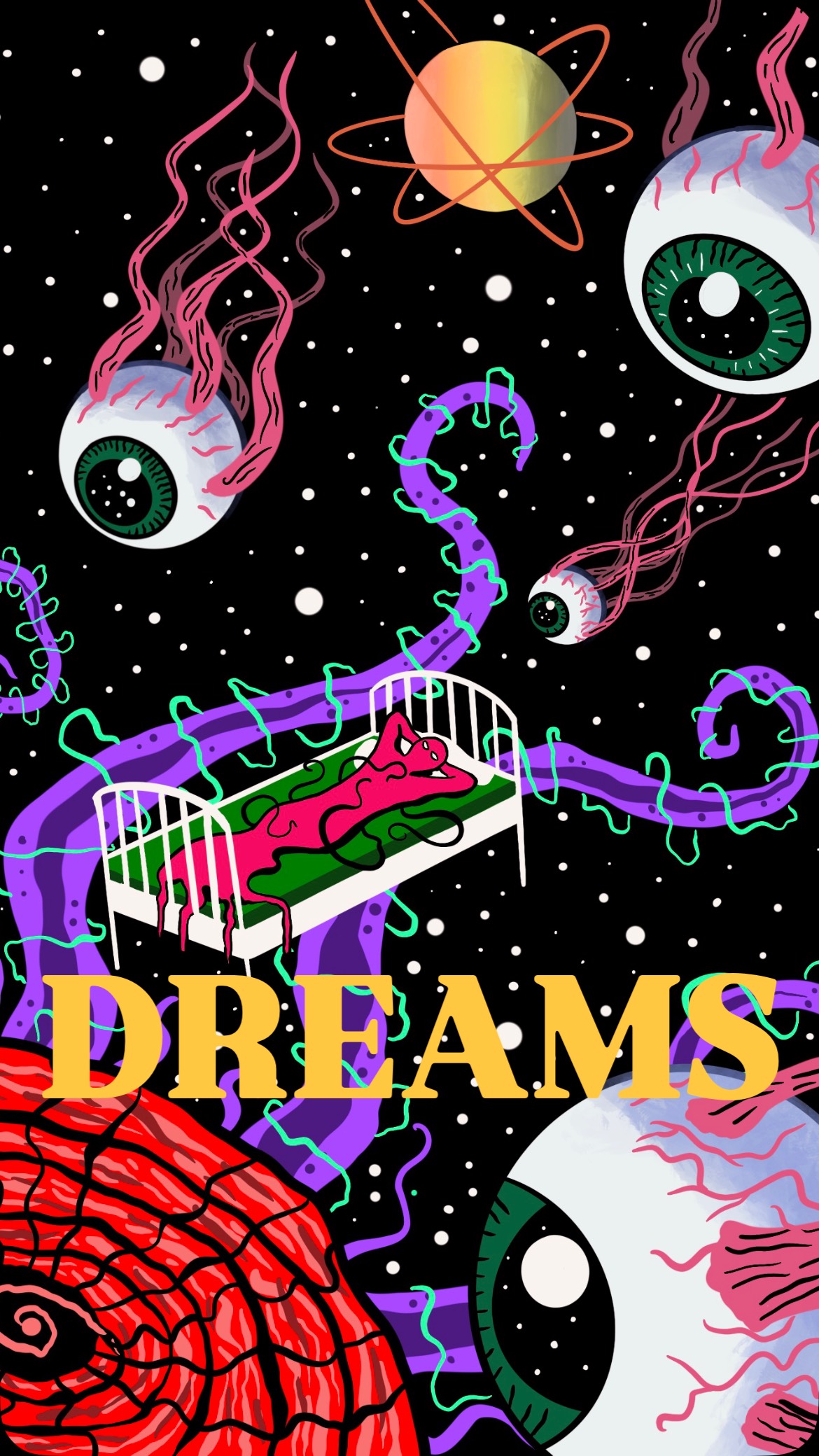 What if dreams are our reality and reality is just another form of dreaming? Every night our mind creates entire worlds, places, people, emotions, seemingly as vivid as the life we live while awake. But what if the world we call real is simply a shared dream and the line between waking and sleeping is far thinner than we think?
In the artwork “Dreams”, a man lies in bed, slowly dissolving into the infinite expanse of space. As he floats weightlessly, the boundaries between his thoughts, dreams, and reality begin to fade. The piece captures that surreal moment where imagination and existence collide, inviting us to question which world is the true reality.
#procreate #digitalart #trippy #space #dreams