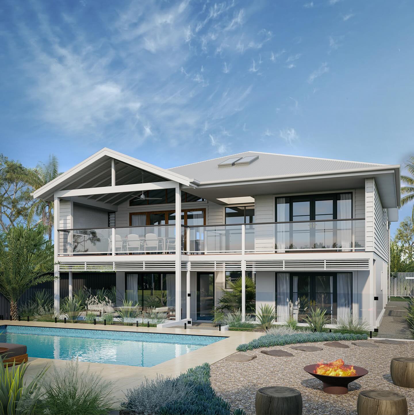 Hot off the press, our artist impressions of a major renovation and additions project.
Which colour scheme would you go for?
The first picture features @Colorbond Southerly, Monument Accents, Australian Hardwood style composite decking and Dulux Natural White with native Australian coastal planting.
The second is a calming palette of Colorbond Surfmist, all Dulux Casper White Quarter, Light Oak look composite decking, travertine crazy paving and subtropical planting.
Having been lovingly restored internally in the past, our clients seek to extend the house out towards the pool and make the most of their north-facing property.
Check out an early post for sketches of the design and how we kept the original house mostly intact.
Visualizations @mzstudio.arch
Building Design @byofloorplan
Do you have ideas or plans for a renovation? Let’s develop them!