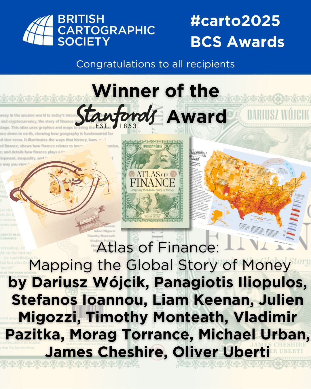 Thank you to @stanfordstravel for their support in sponsoring the best paper map award 2025.
Congratulations to our winner for 2025 - Dariusz Wójcik and team, for their entry “Atlas of Finance”
Check it out here: https://atlasoffinance.com https://atlasoffinance.com/