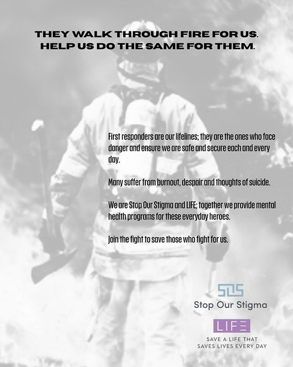 🔥 They walk through fire for us—let’s do the same for them. 🔥
First responders are everyday heroes who risk their lives to keep us safe. But too often, they face burnout, despair, and even thoughts of suicide.
Through Stop Our Stigma and LIFE, we provide mental health programs designed to support these heroes. 💜
💪 Join the fight. Together, we can save the lives of those who fight for us.
🎫 Get tickets to our fall gala here (link in bio): https://givebutter.com/c/LIFE-SOS?fbclid=PAZnRzaAMl1DZleHRuA2FlbQIxMQABpxWFXdOoGarPVTyz5YWvCSnFbHfXsi0YN0TA0cN9Lm3tRnMWahgl8qerc3Fu_aem_0HO2c9FyJn2J45gTt-eYww
#livinginfulfilledenlightenment
· #LIFEsavers
· #SOS
· #StopOurStigma
· #FallGala2025
· #SupportOurHeroes
· #HeroesMentalHealth
· #SaveOurHeroes
· #FirstResponderWellness
· #HealthcareHeroSupport
· #MentalHealthMatters
· #BeyondTheFrontLines
· #MakeADifference