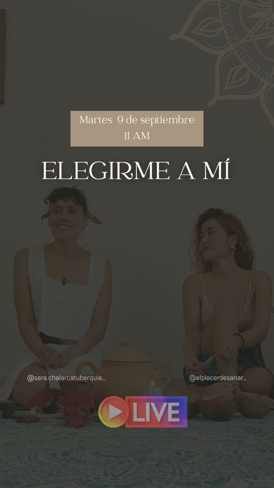 Elegirme a Mí
Un encuentro profundo contigo misma.
Aquí te contamos sobre el viaje maravilloso hacia el interior que tendremos el Sábado 28 de septiembre en nuestro retiro Elegirme a Mí, también te contamos quiénes somos y de donde nació este sueño.
Si estás interesada en reservar tu cupo para el retiro escribe la palabra Elegirme y te mandamos todos los detalles. 🌺💗