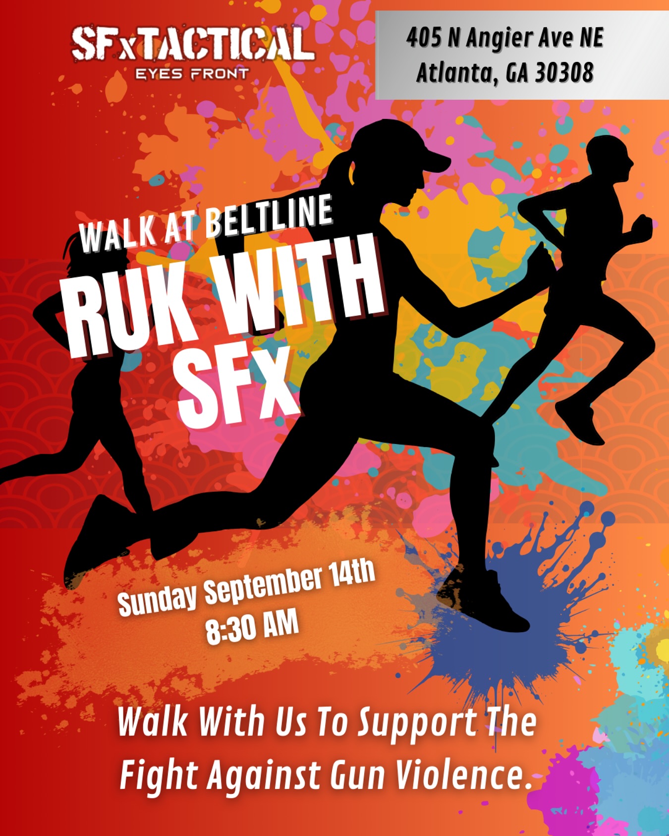 Our focus is saving lives. 💪
On Sunday, September 14th at 8:30 AM, we’re hitting the Atlanta Beltline for the next Ruk With SFX Walk.
Every step we take is about raising awareness for safer gun technology, responsible ownership, and the fight against gun violence and illegal arms trafficking. This isn’t just a walk — it’s a statement. Together, we’re building safer communities and showing that change is possible when we move with purpose.
📍 Location: 405 N Angier Ave NE, Atlanta, GA 30308
⏰ Time: 8:30 AM sharp
Bring your energy, your passion, and your commitment to the cause. Let’s walk side by side to show that one mission, every step matters.
#RukWithSFX #SFXTactical #AtlantaBeltline #EndGunViolence #OneMissionEveryStepMatters #CommunityAction #GunSafetyAwareness