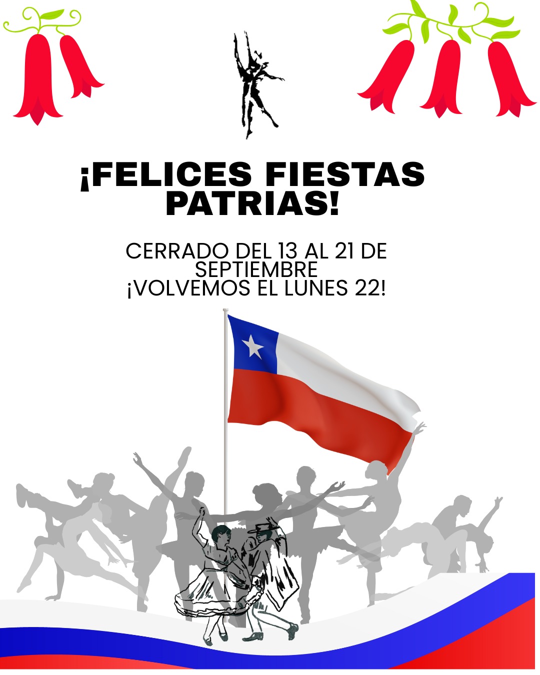📢 Aviso Importante
Con motivo de las Fiestas Patrias, estaremos cerrados desde el sábado 13 de septiembre hasta el sábado 21 de septiembre.
Agradecemos su comprensión y les deseamos unas muy felices celebraciones en familia.
¡Felices Fiestas Patrias!🎉